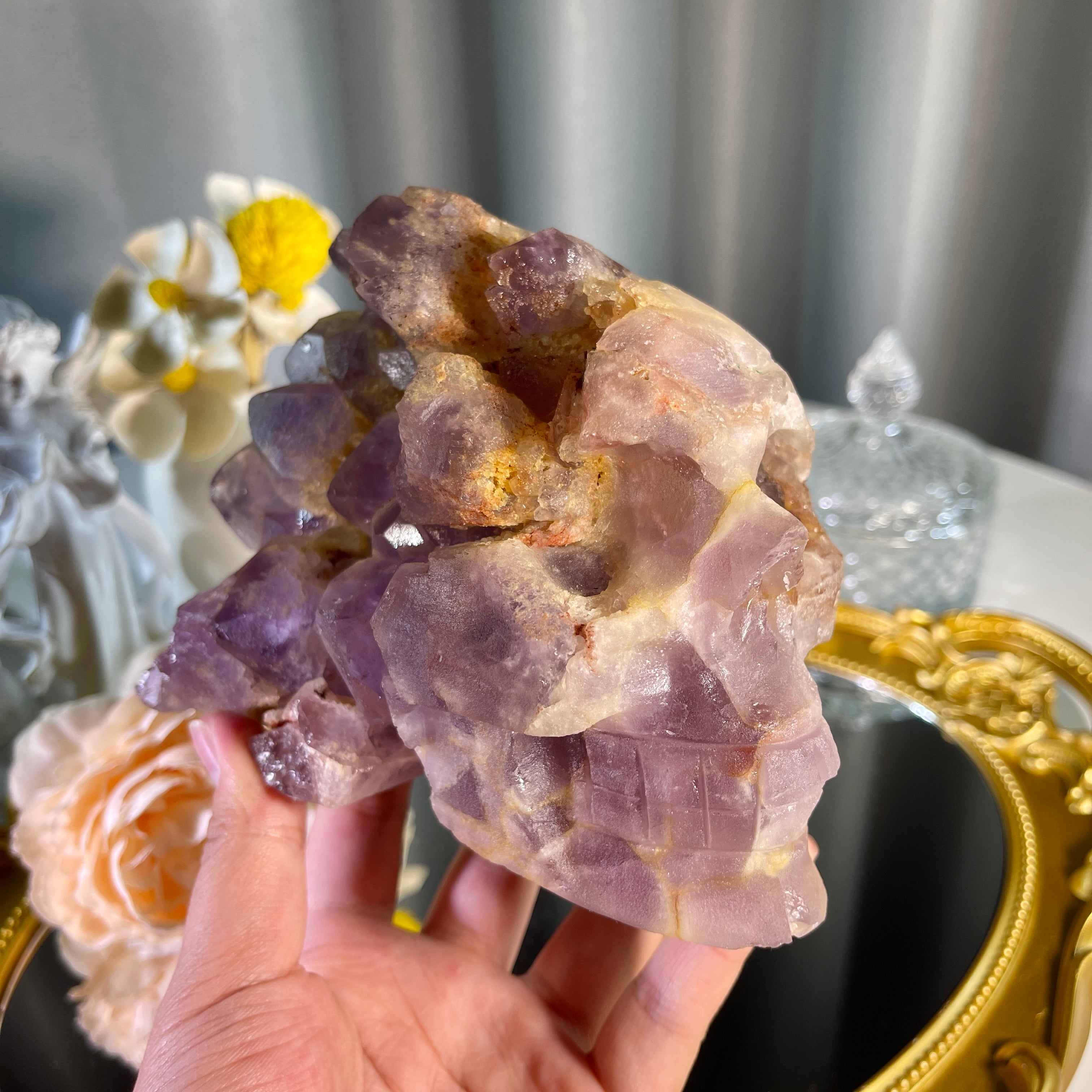 4.0"+ Amethyst Cluster Skull 1PC