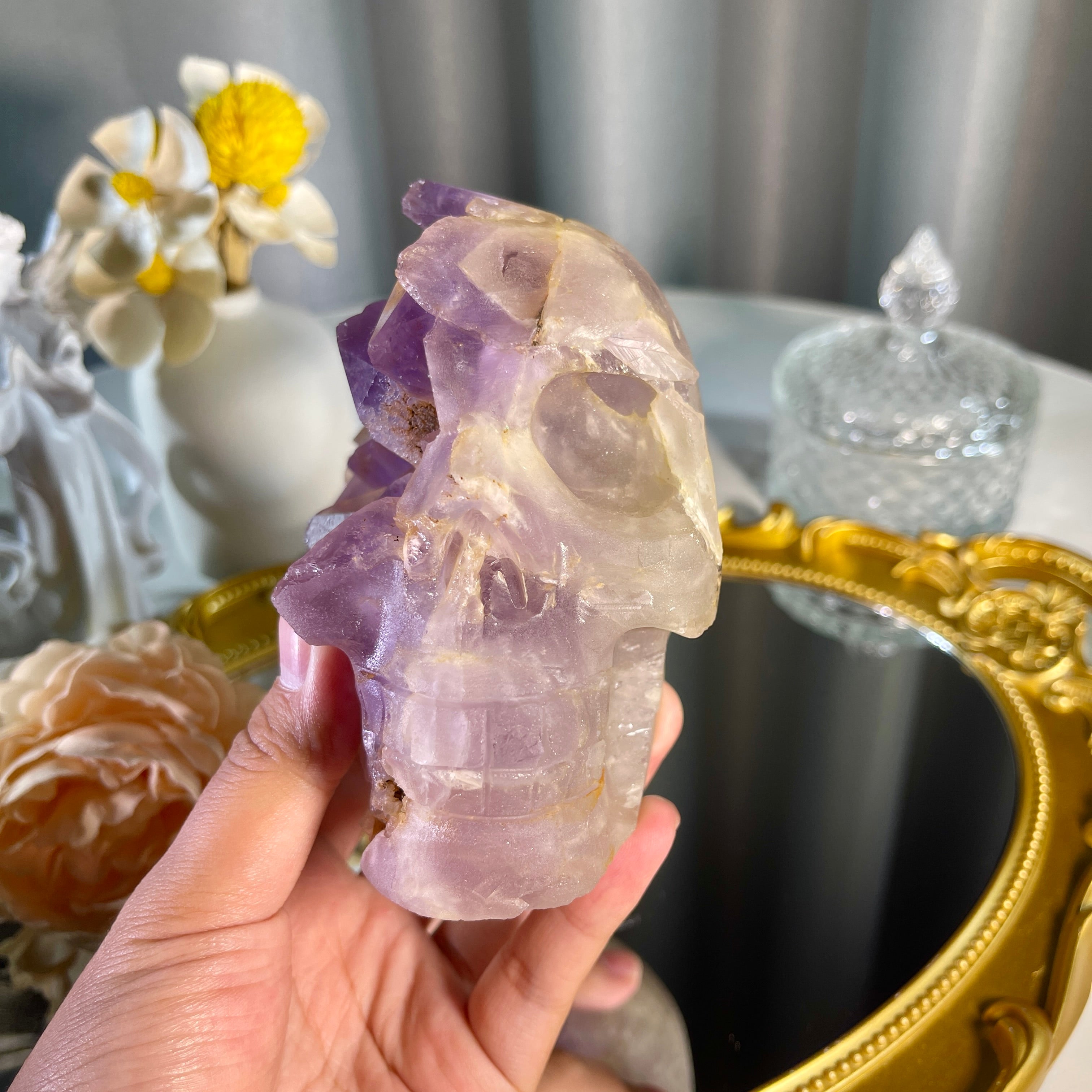 3.8"+ Amethyst Cluster Skull 1PC