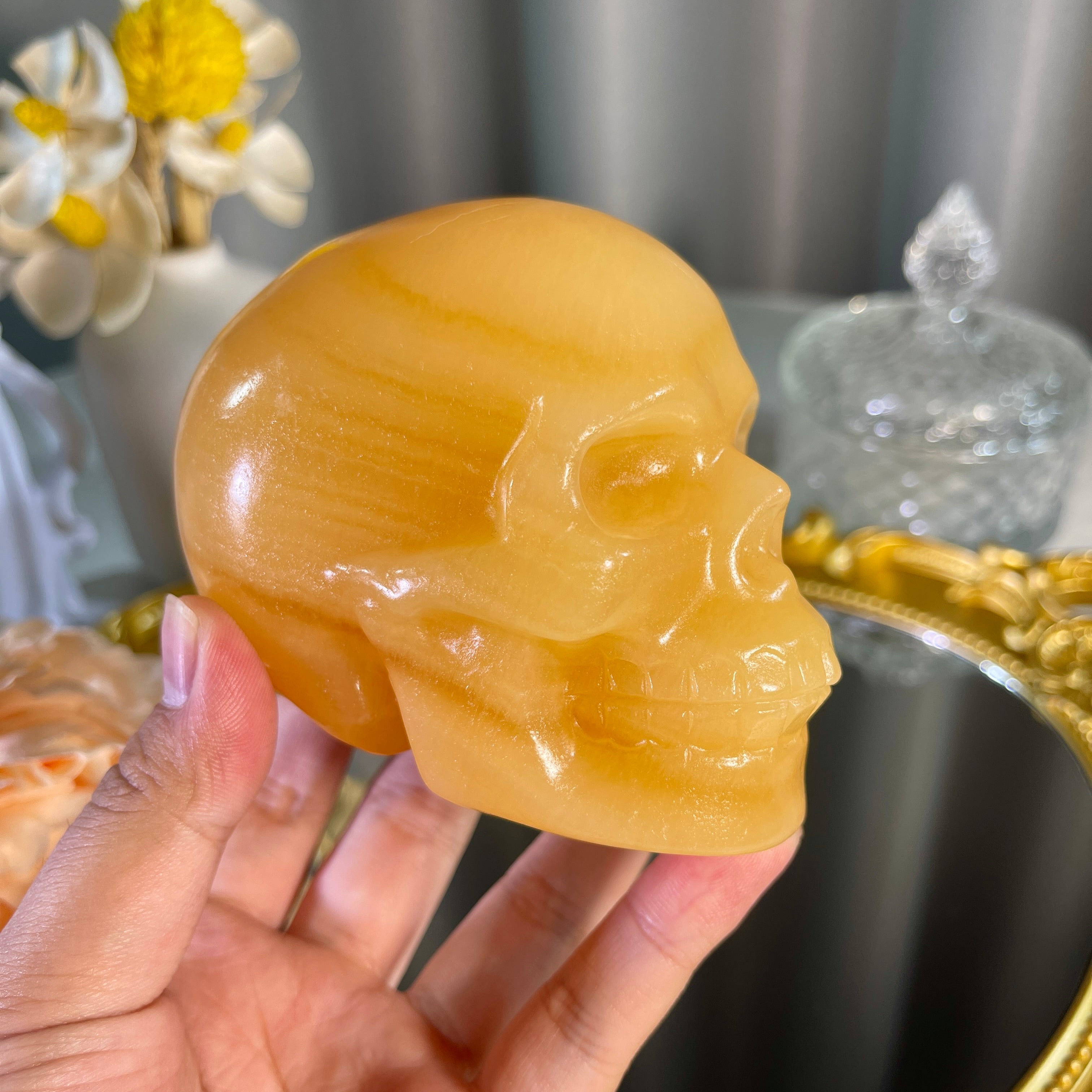 2.8"+ Yellow Calcite Skull 1PC