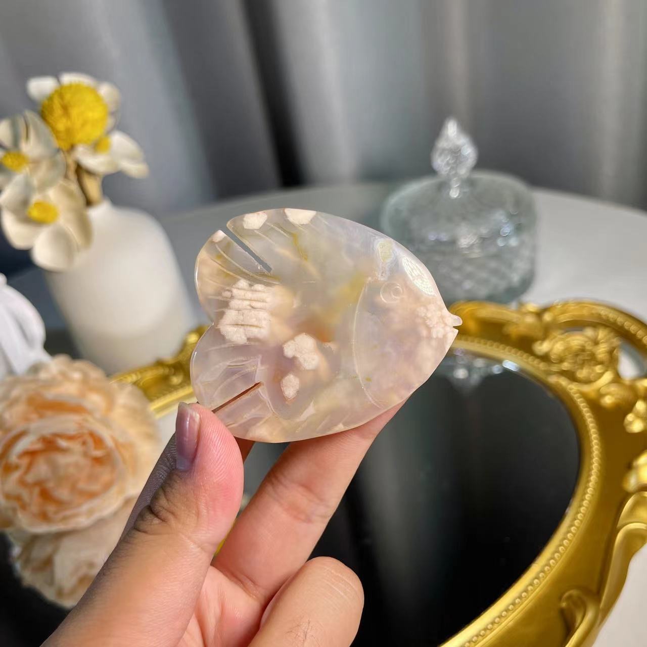 2.1"+ Flower Agate Fish 1PC