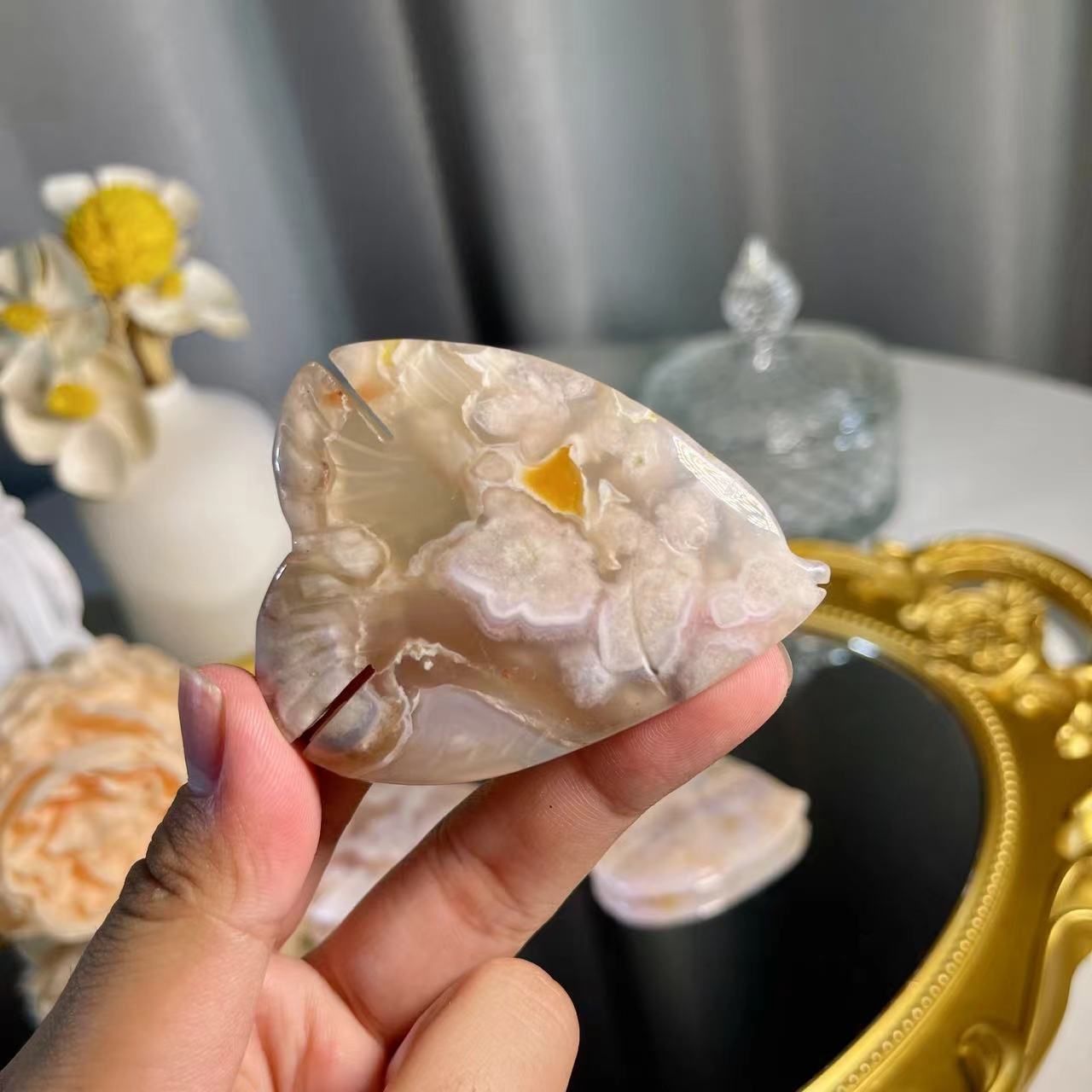 2.1"+ Flower Agate Fish 1PC