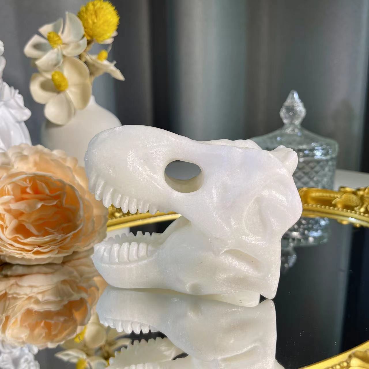 3.8"+ White Jade Dinosaur Skull 1PC