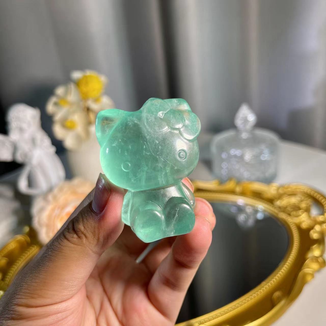 1.7"+ Green Fluorite Hellokitty 1PC