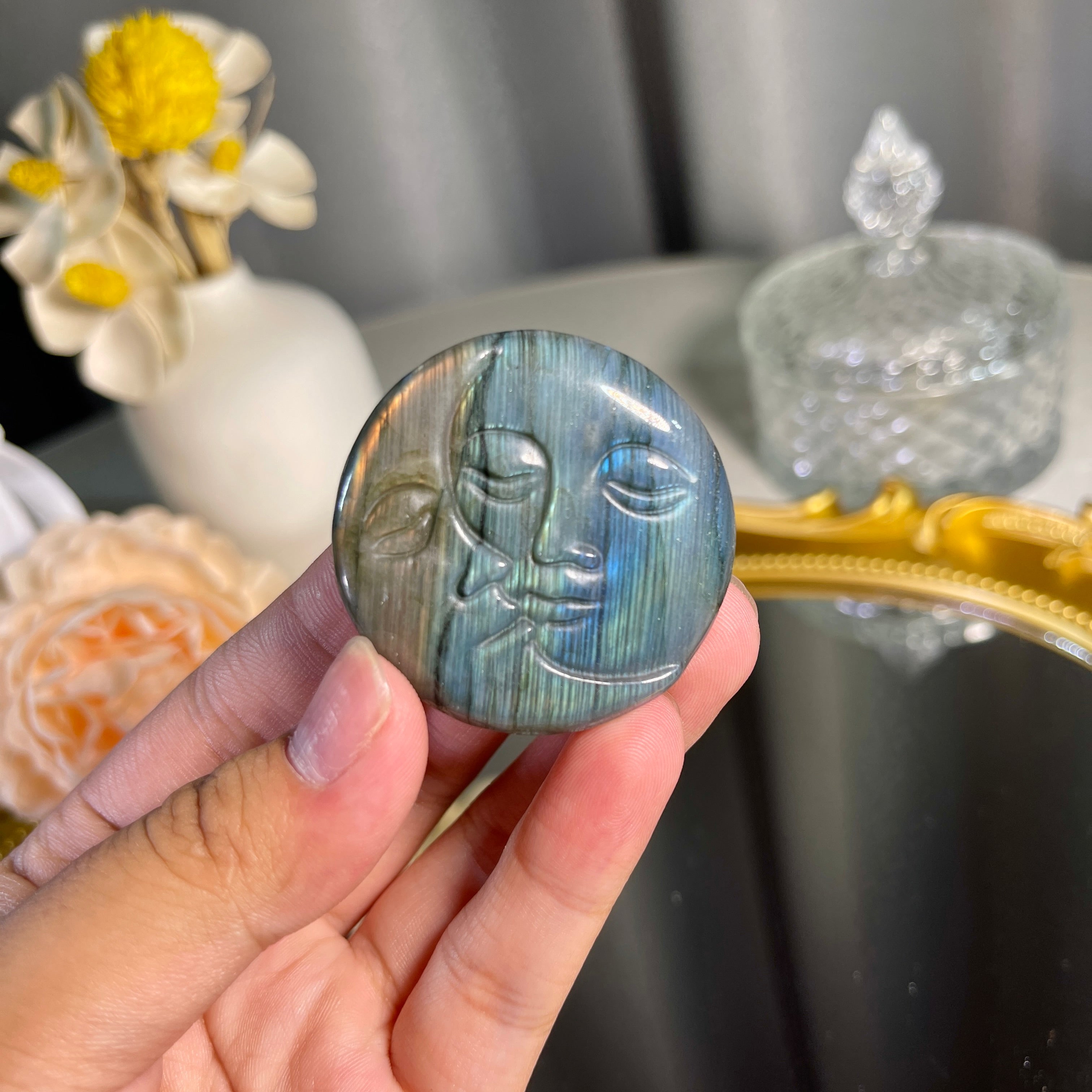 1.6"+ Labradorite Sunface With Moonface 1PC