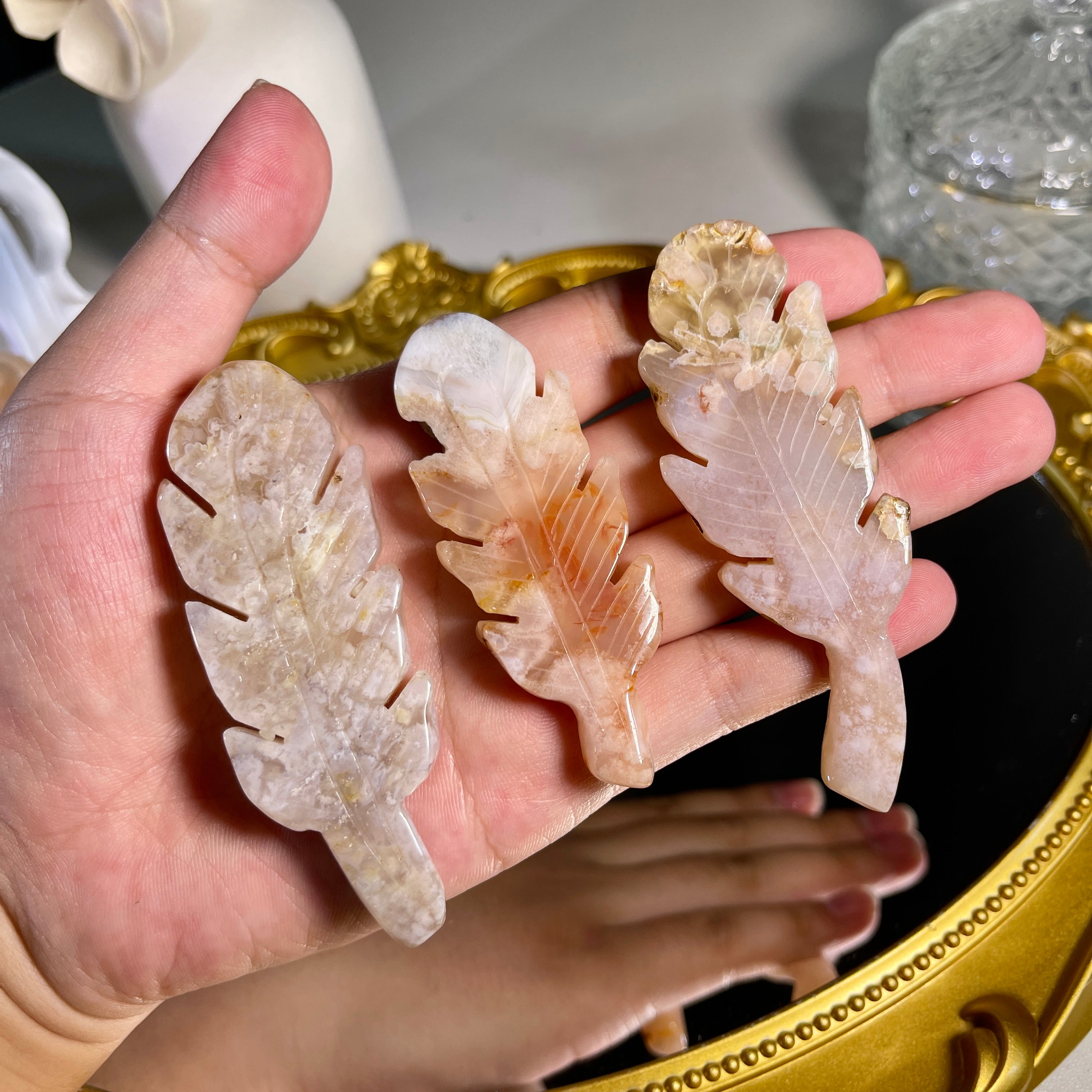 3.0"+ Flower Agate Feather 1PC