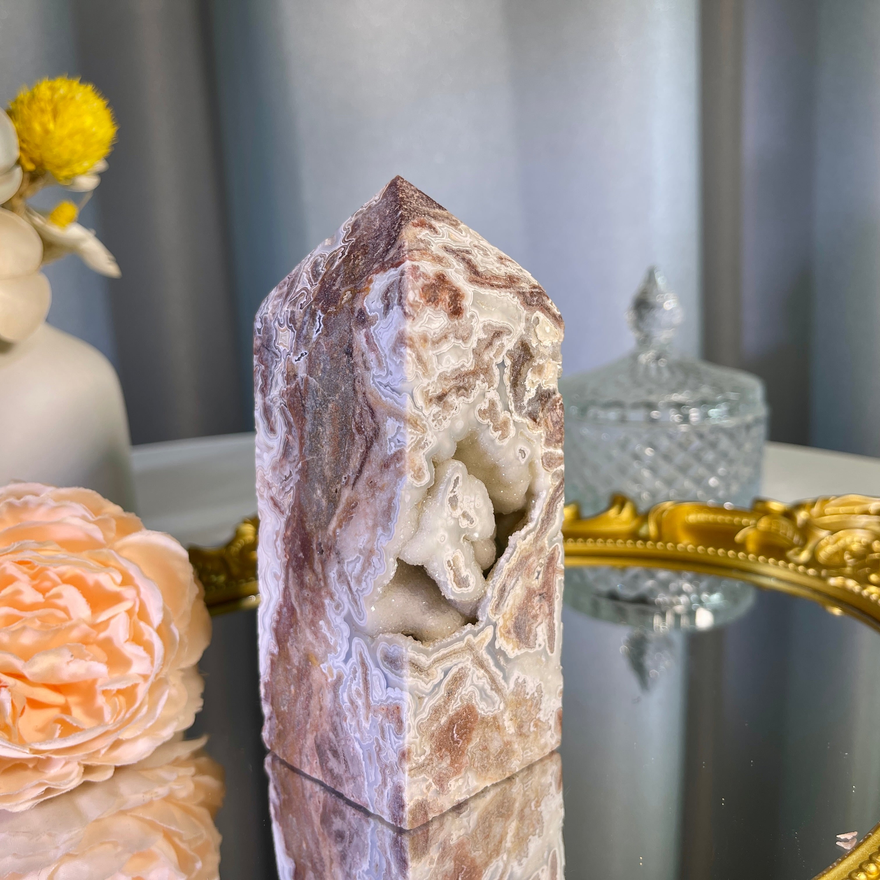 4.6"+ Mexican Lace Agate Tower 1PC