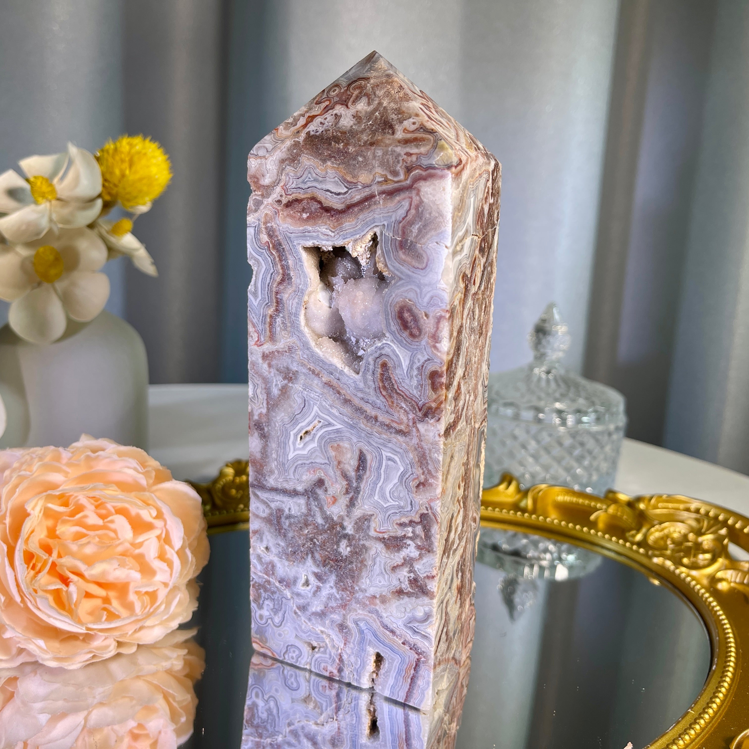 6.5"+ Mexican Lace Agate Tower 1PC