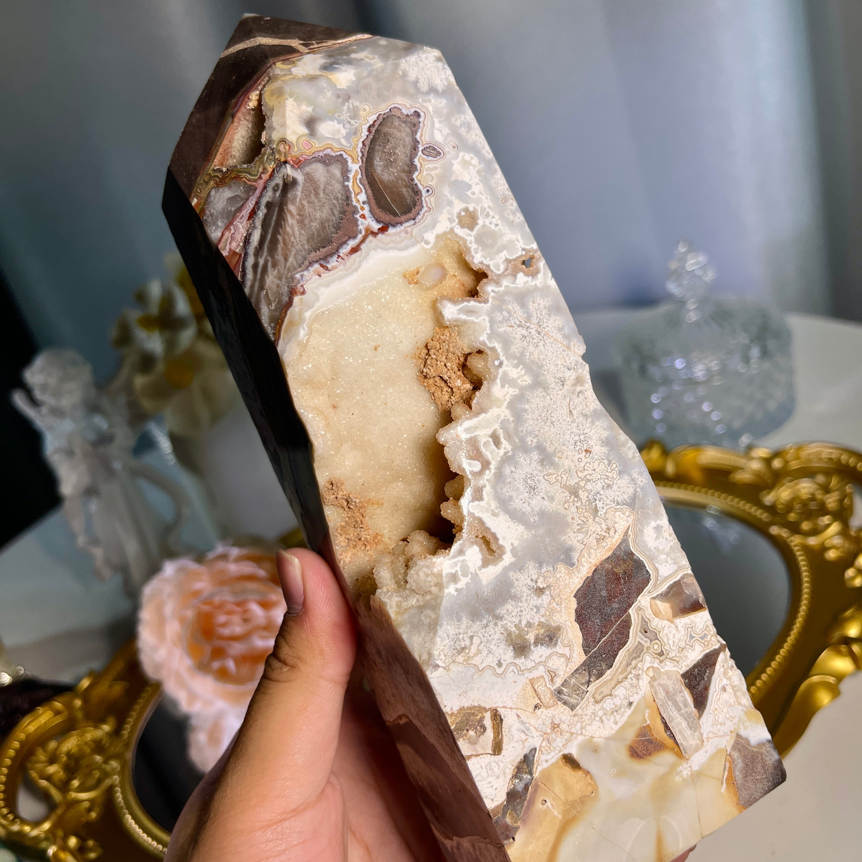 7.2"+ Mexican Lace Agate Tower 1PC