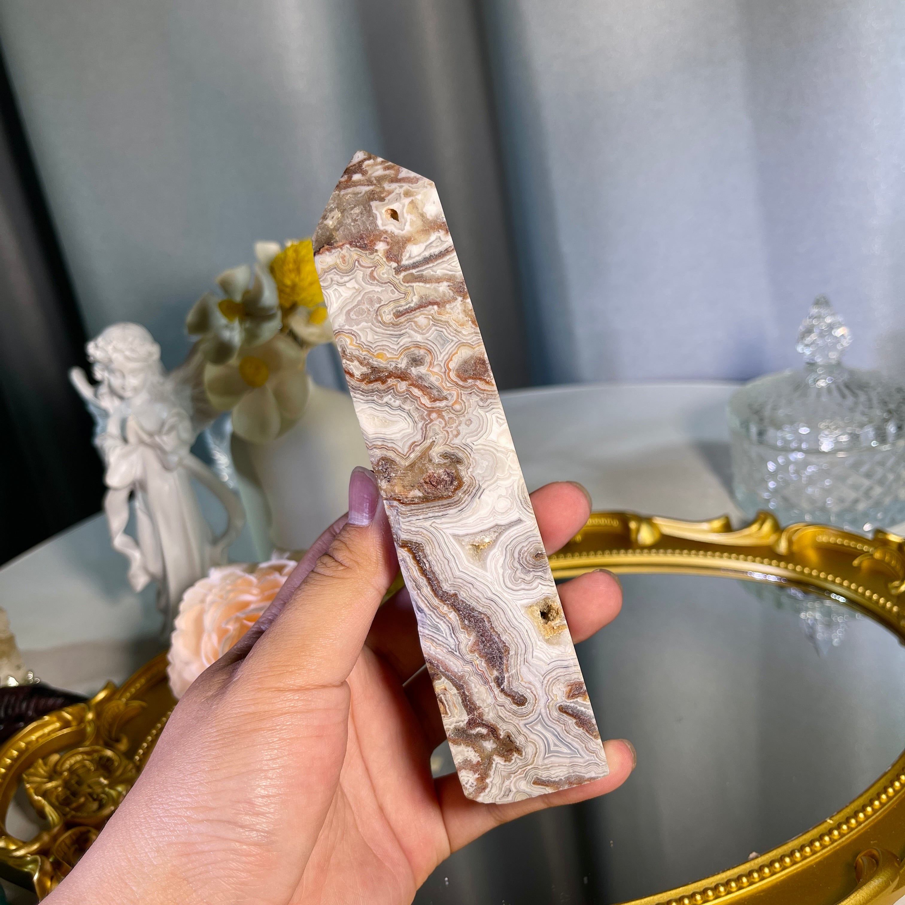 6.0"+ Mexican Lace Agate Tower 1PC