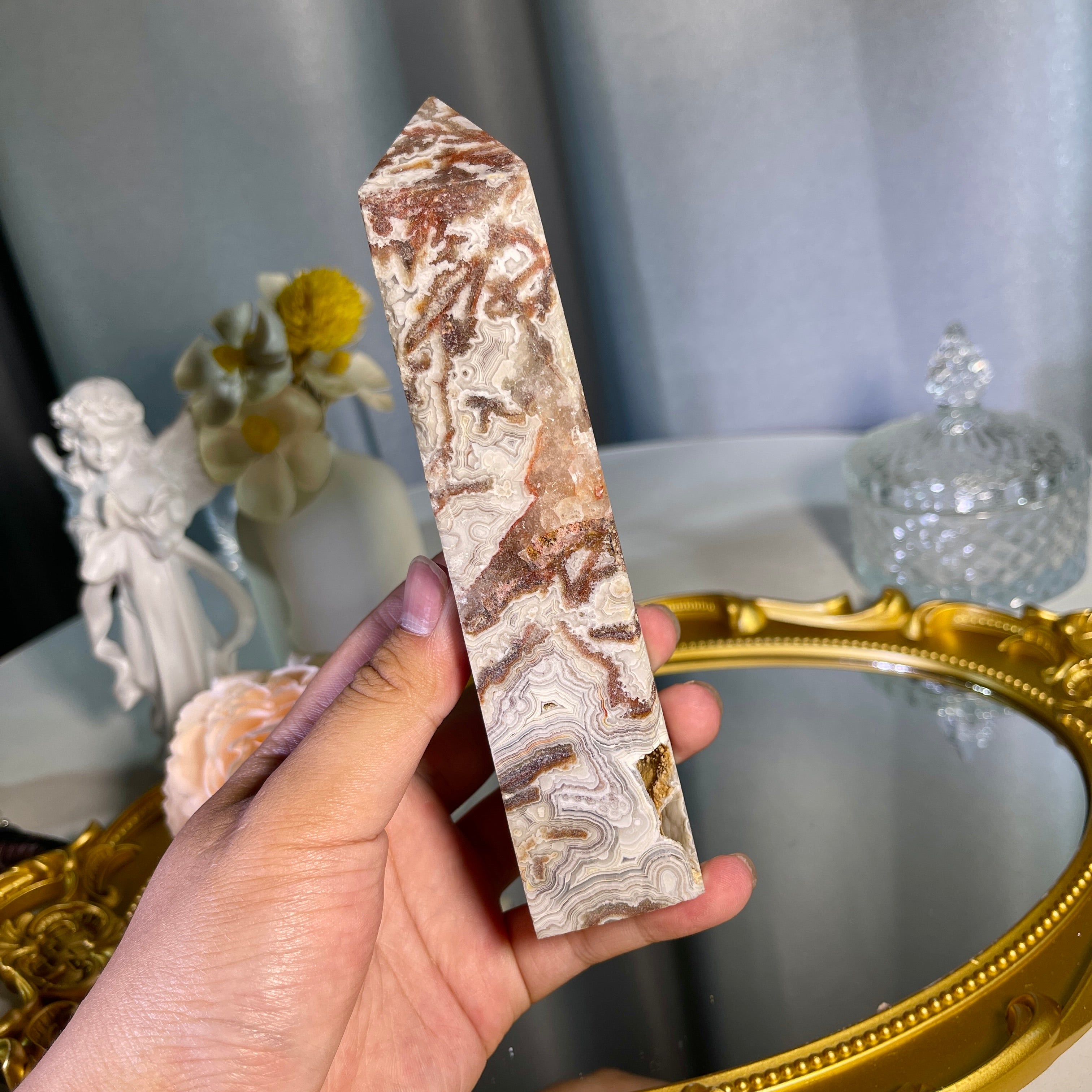 6.0"+ Mexican Lace Agate Tower 1PC