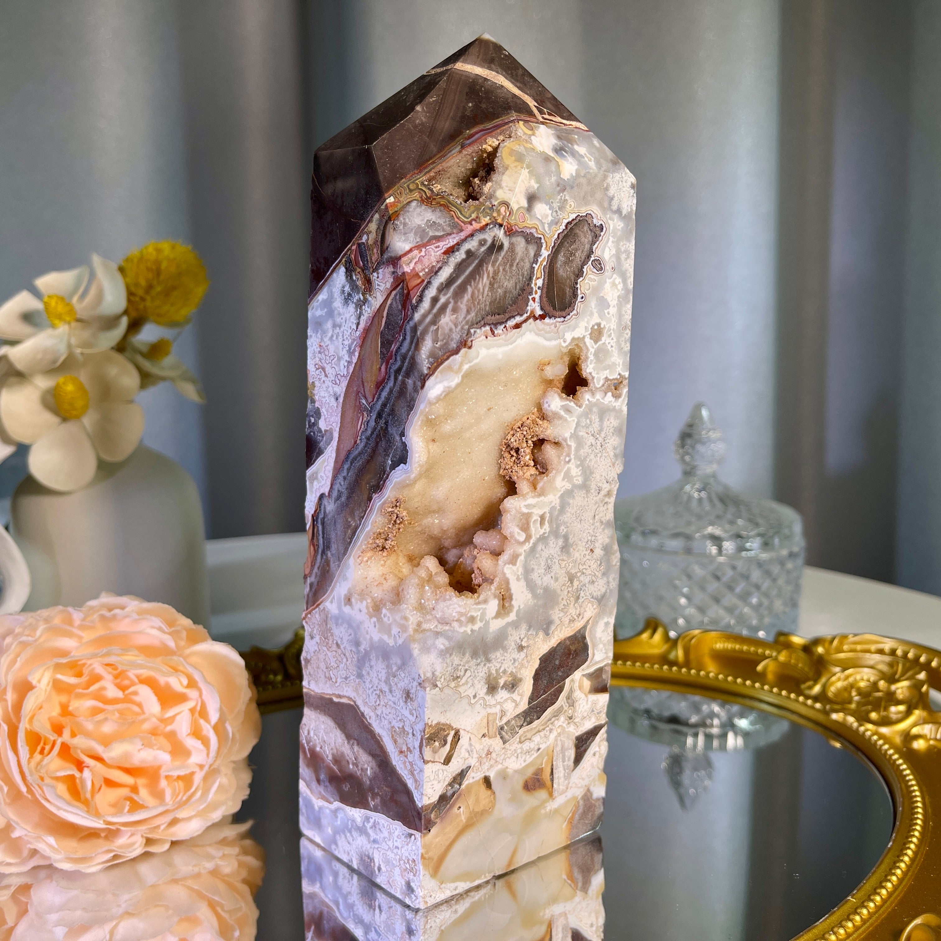 7.2"+ Mexican Lace Agate Tower 1PC