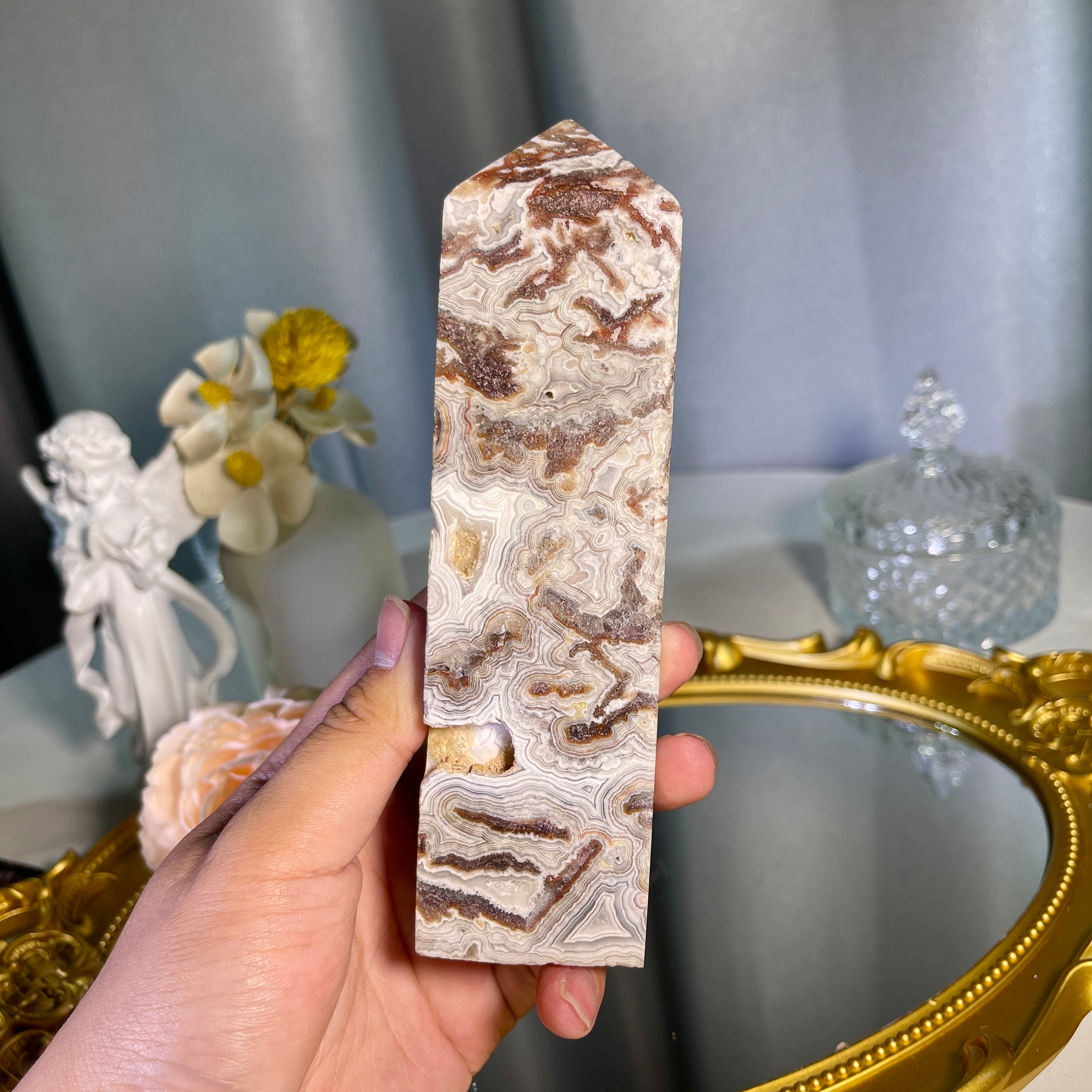 6.0"+ Mexican Lace Agate Tower 1PC