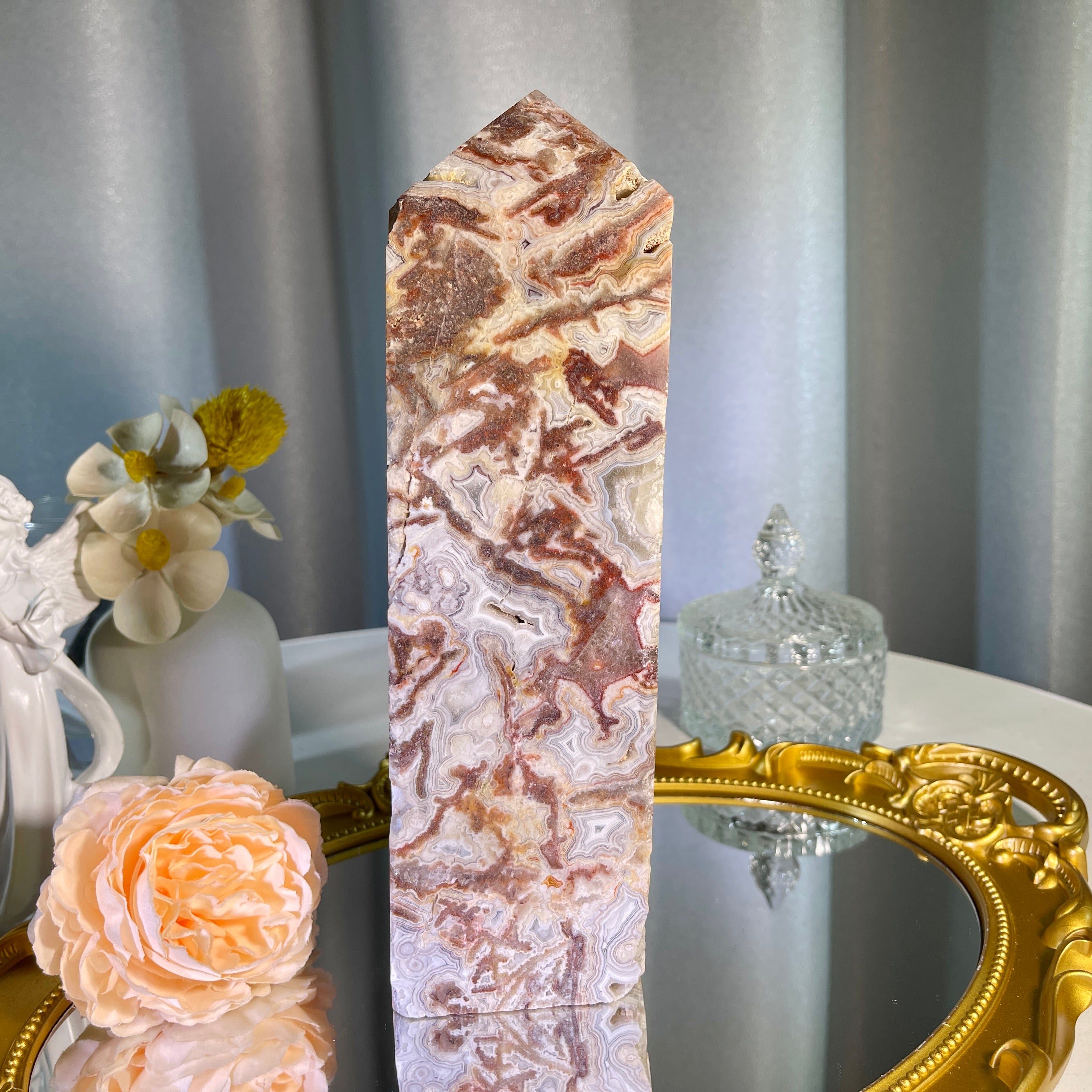 8.8"+ Mexican Lace Agate Tower 1PC