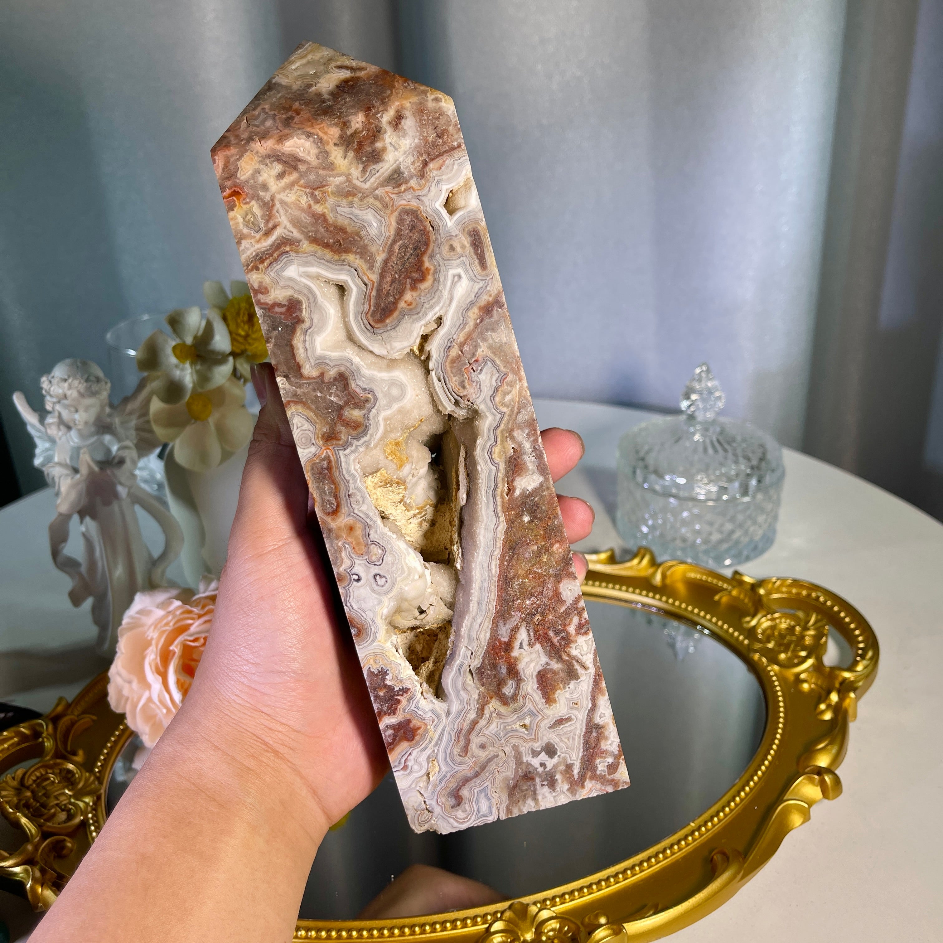 8.8"+ Mexican Lace Agate Tower 1PC