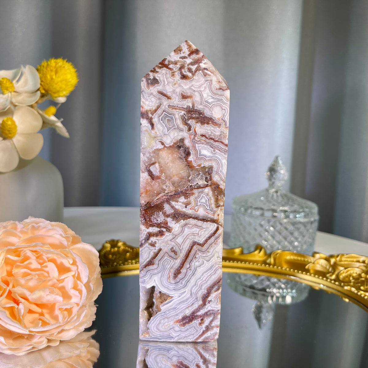 6.0"+ Mexican Lace Agate Tower 1PC