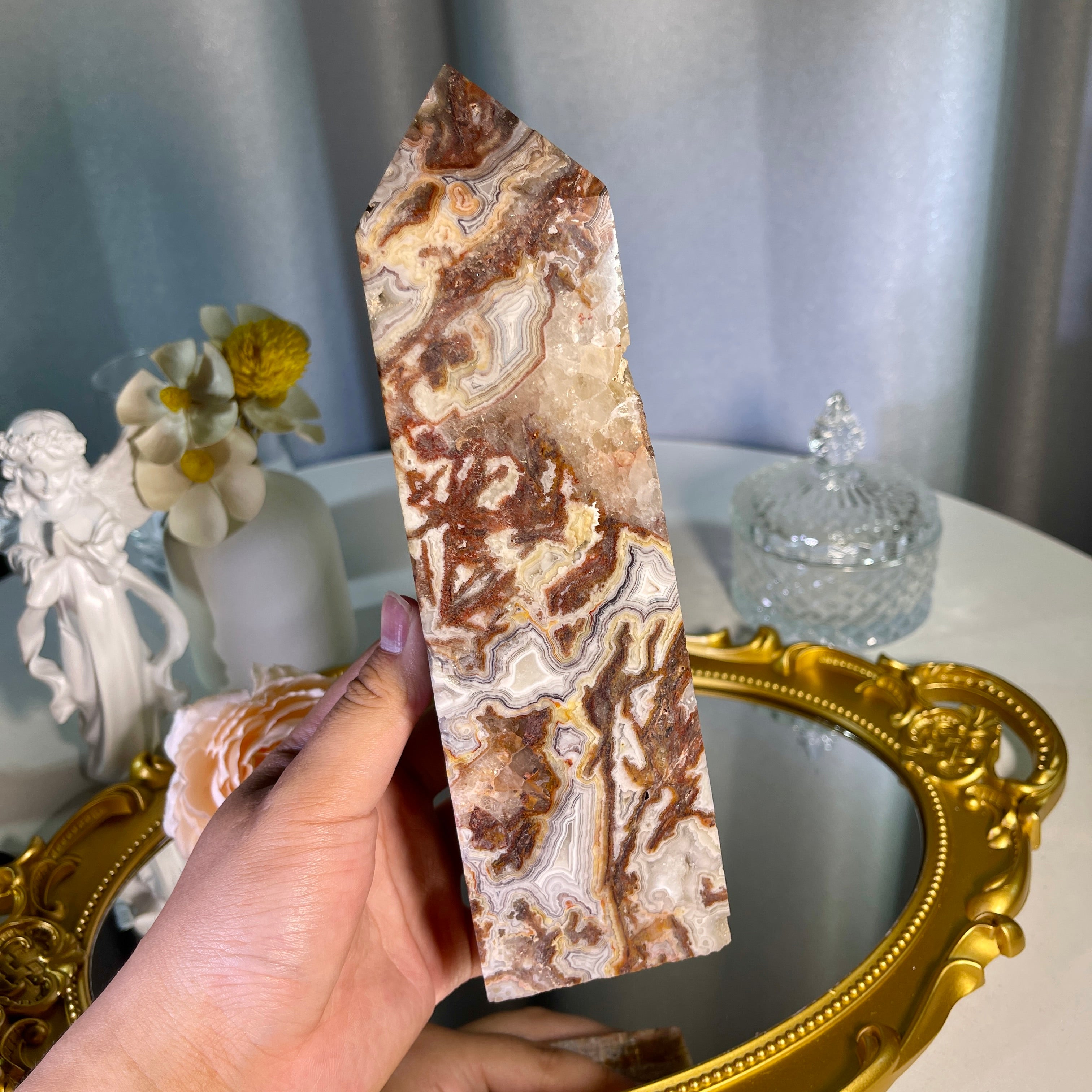 8.0"+ Mexican Lace Agate Tower 1PC