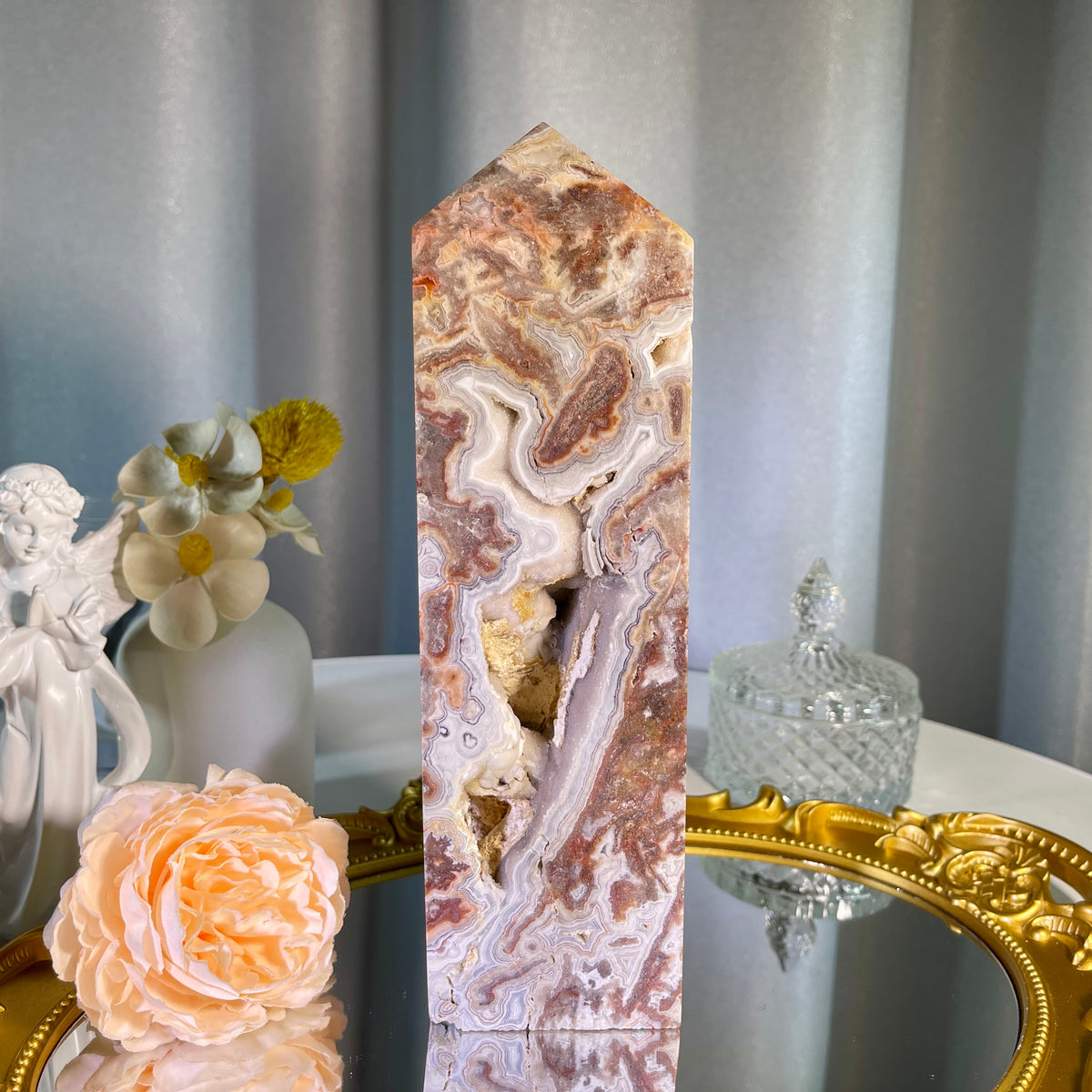 8.8"+ Mexican Lace Agate Tower 1PC