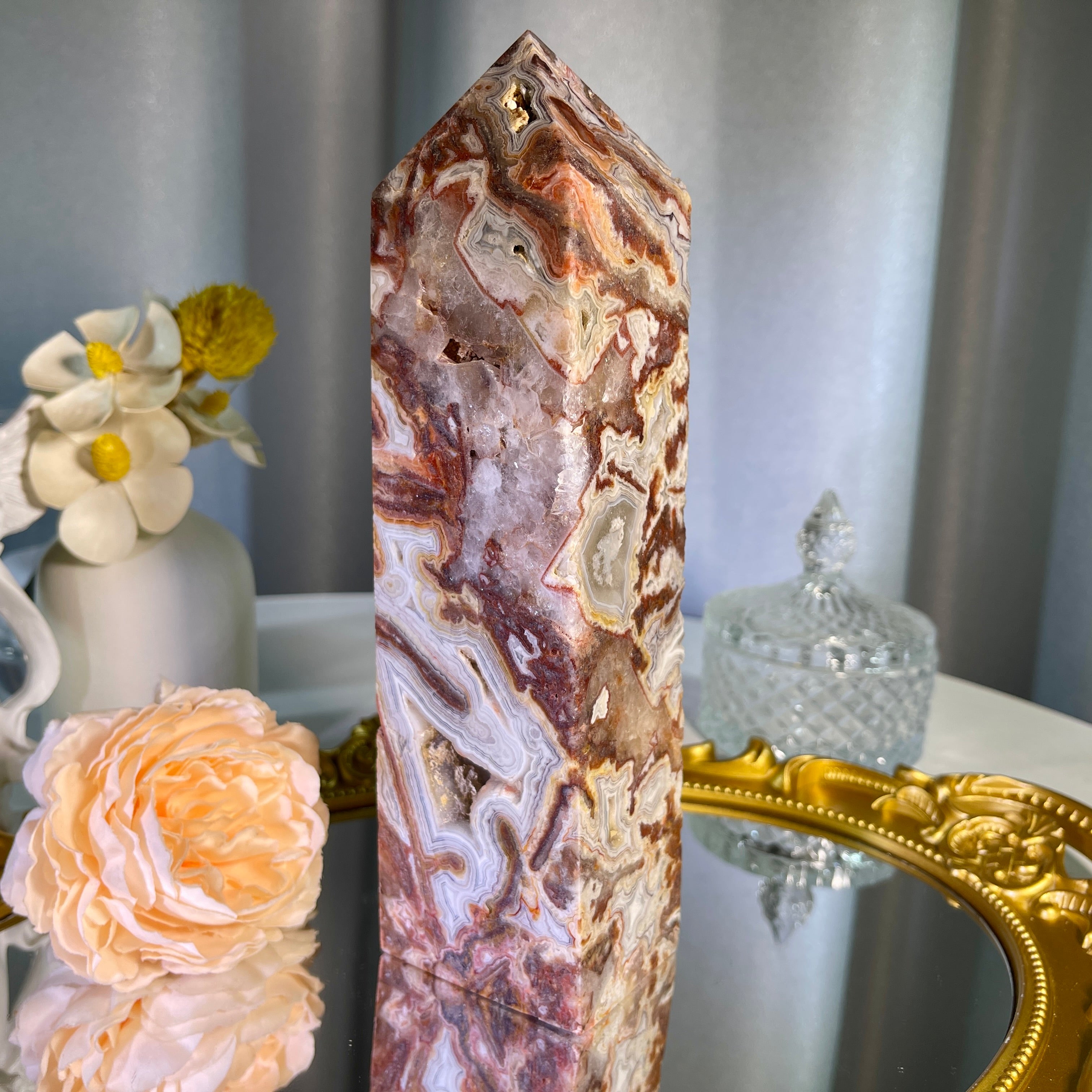 8.0"+ Mexican Lace Agate Tower 1PC