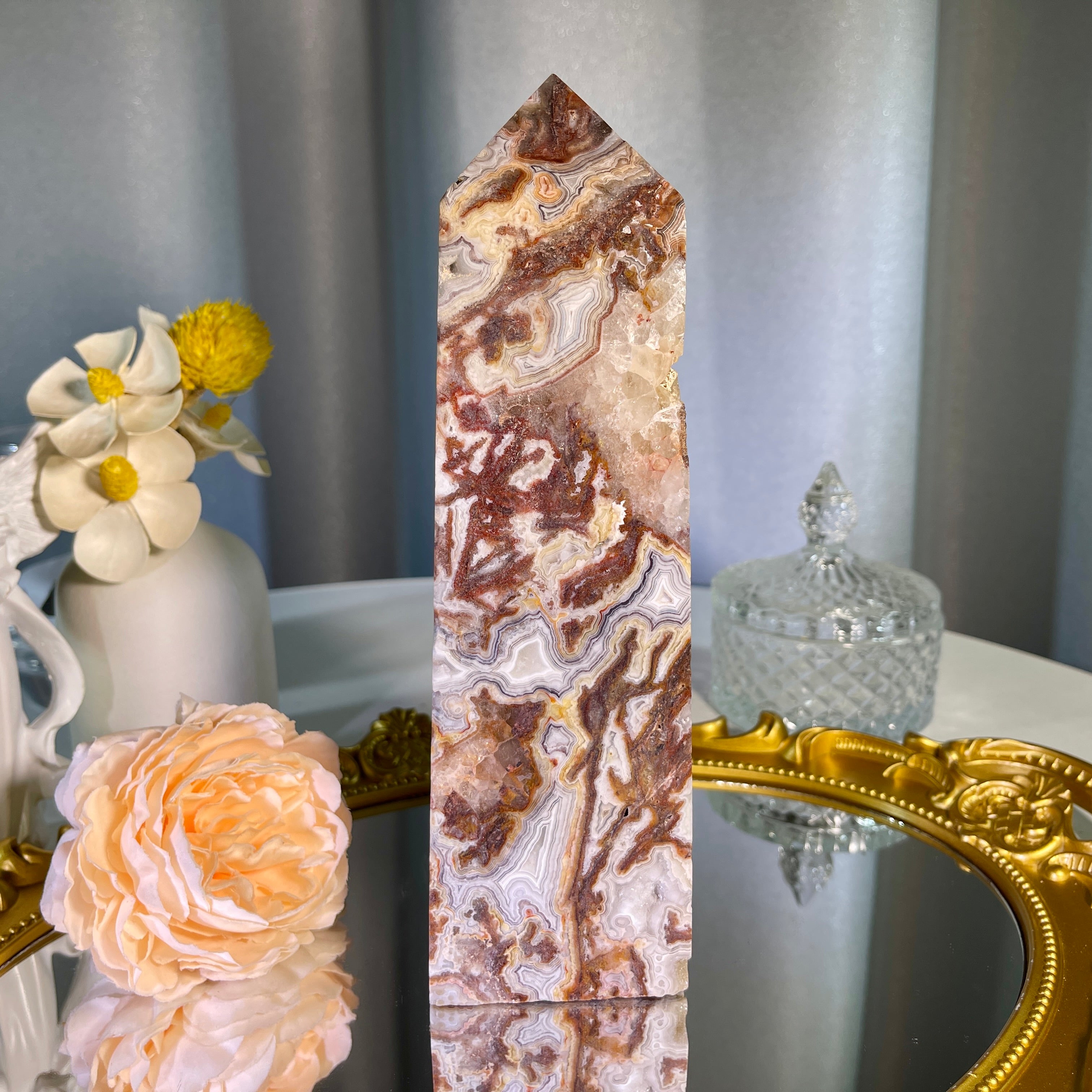 8.0"+ Mexican Lace Agate Tower 1PC