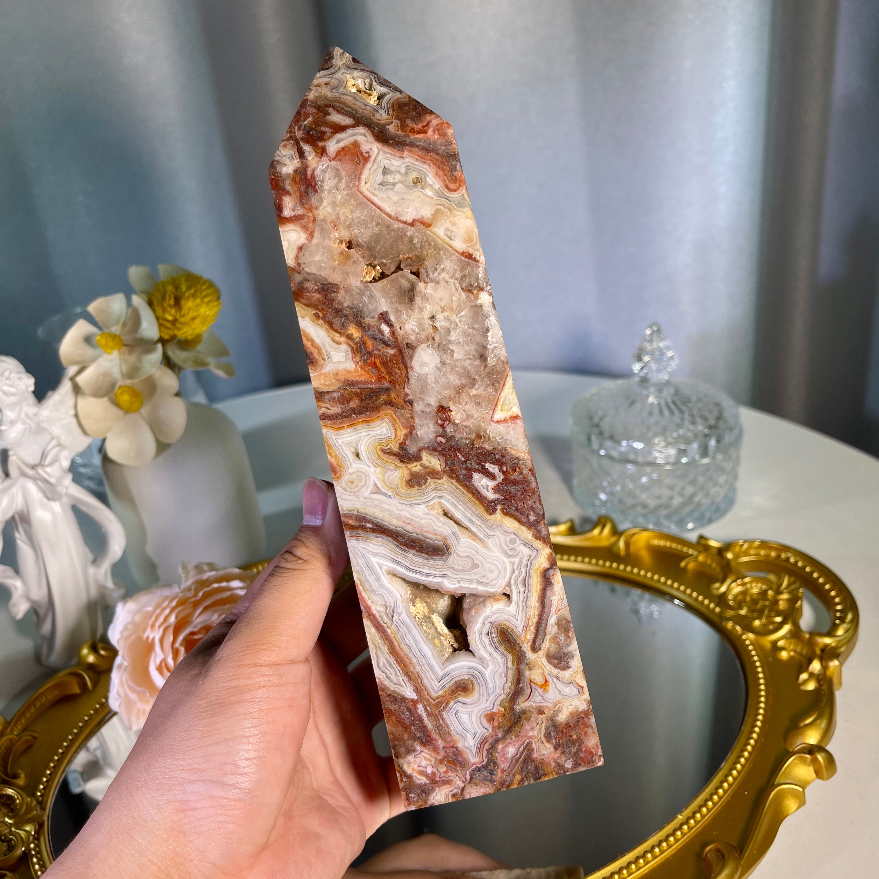 8.0"+ Mexican Lace Agate Tower 1PC