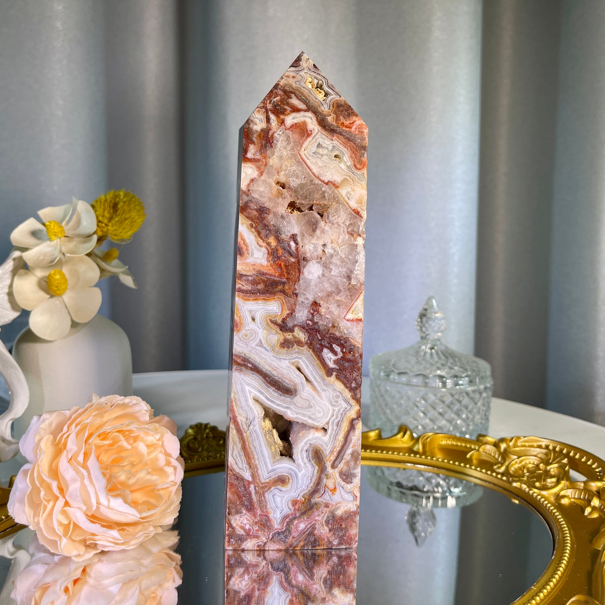 8.0"+ Mexican Lace Agate Tower 1PC