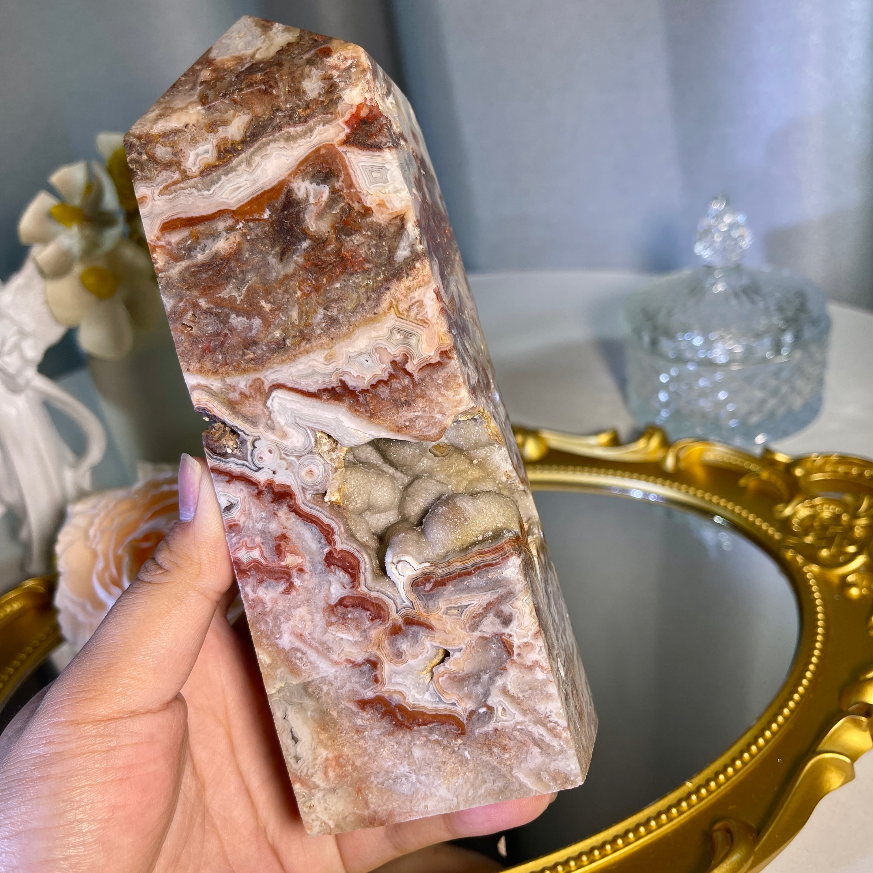 6.3"+ Mexican Lace Agate Tower 1PC