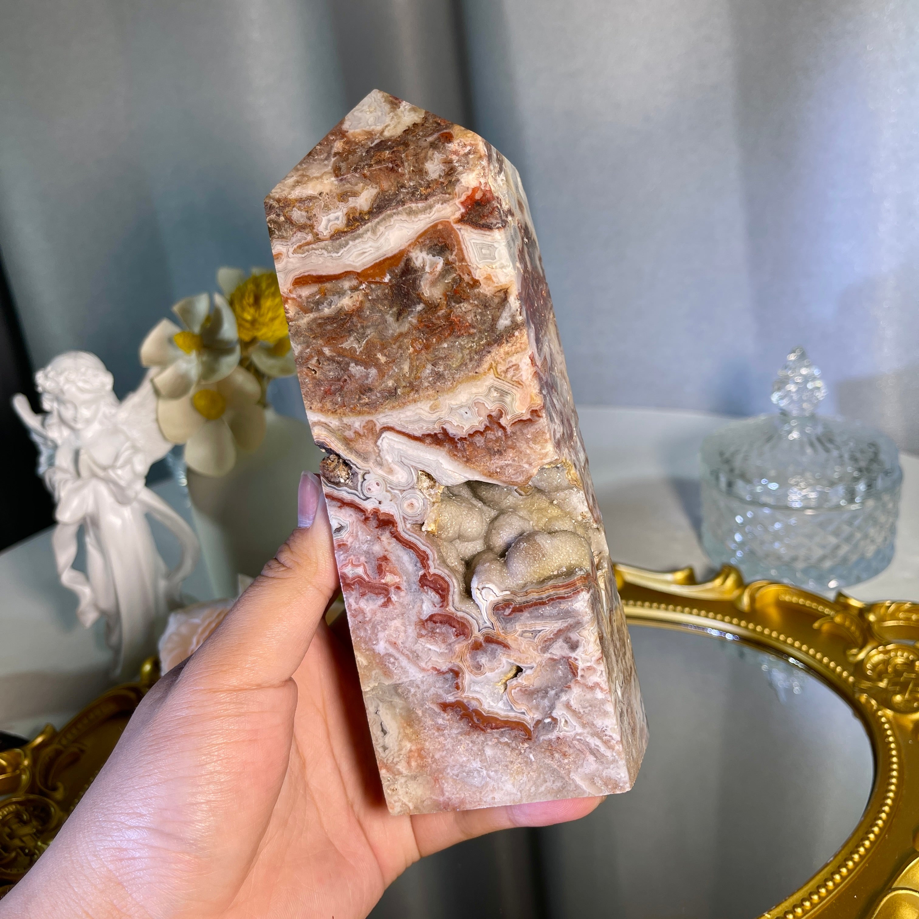 6.3"+ Mexican Lace Agate Tower 1PC