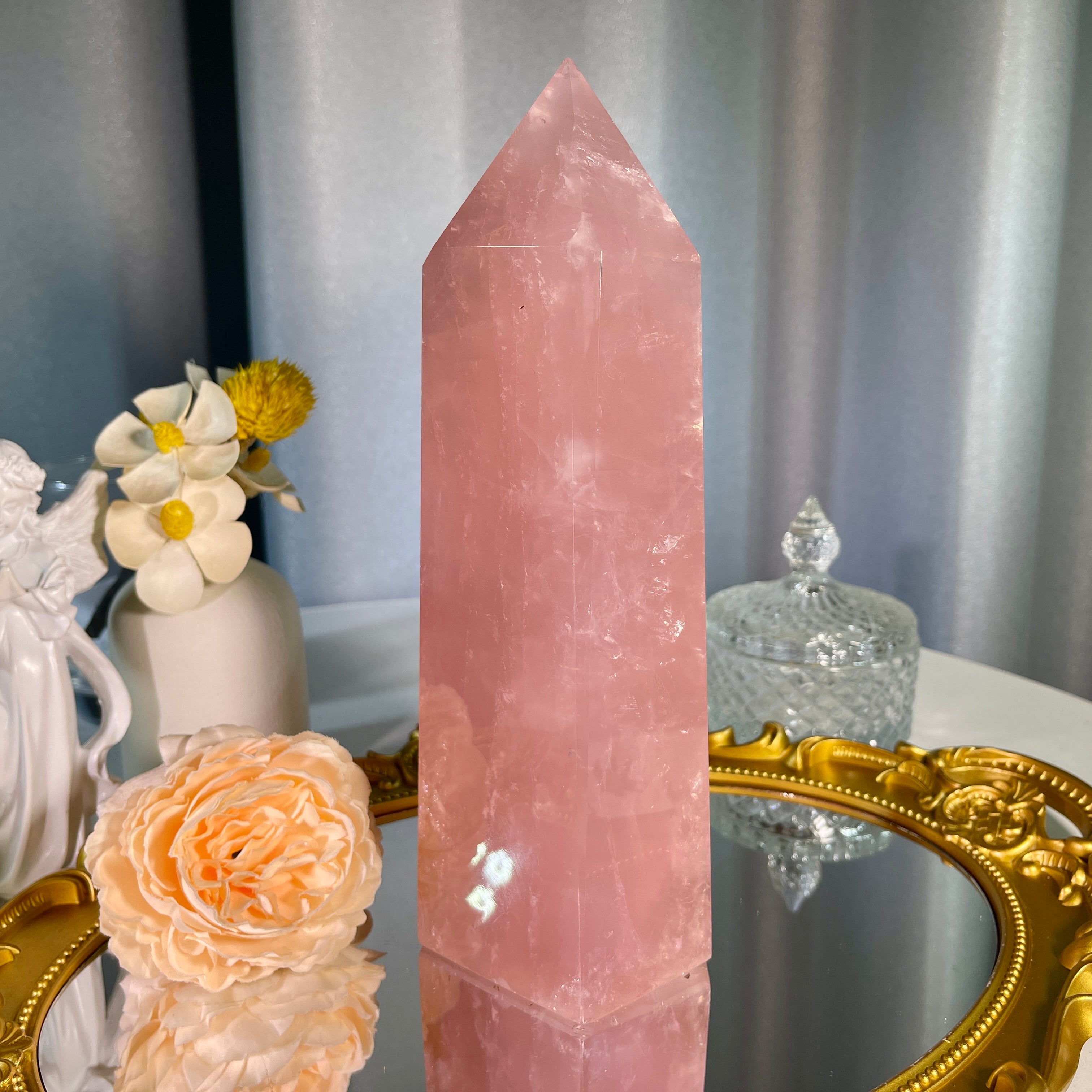 9"+ Rose Quartz Tower 1PC