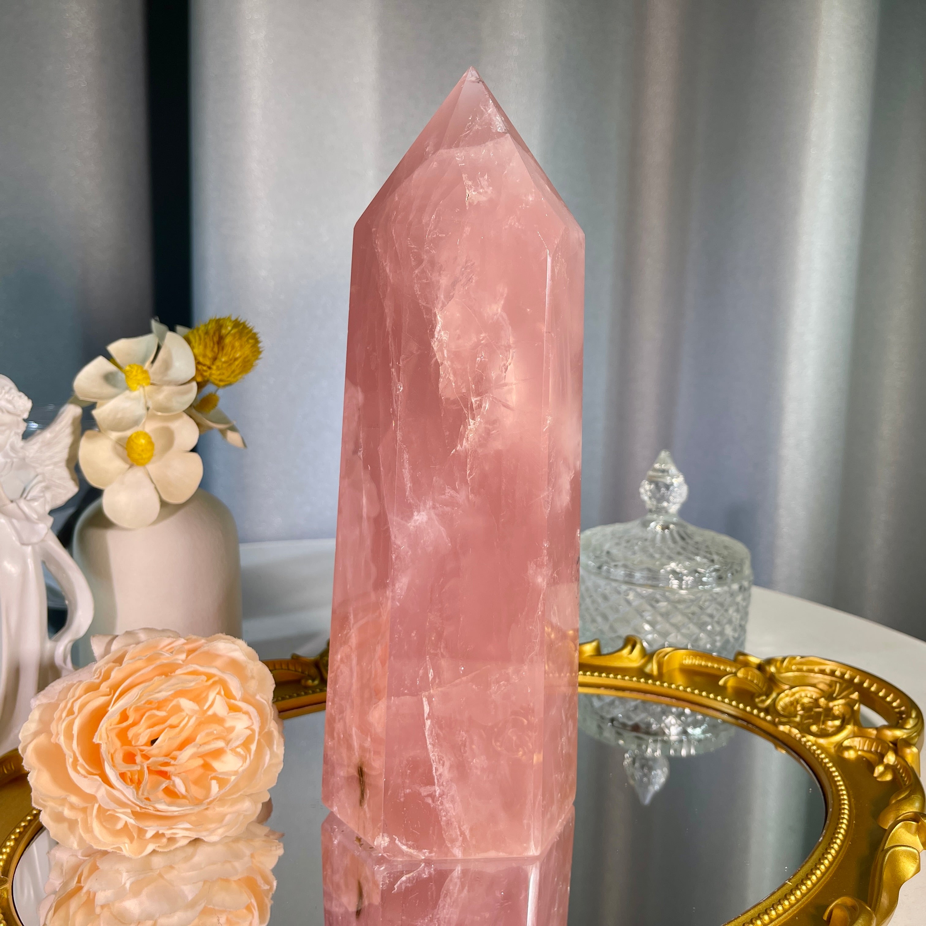 9"+ Rose Quartz Tower 1PC