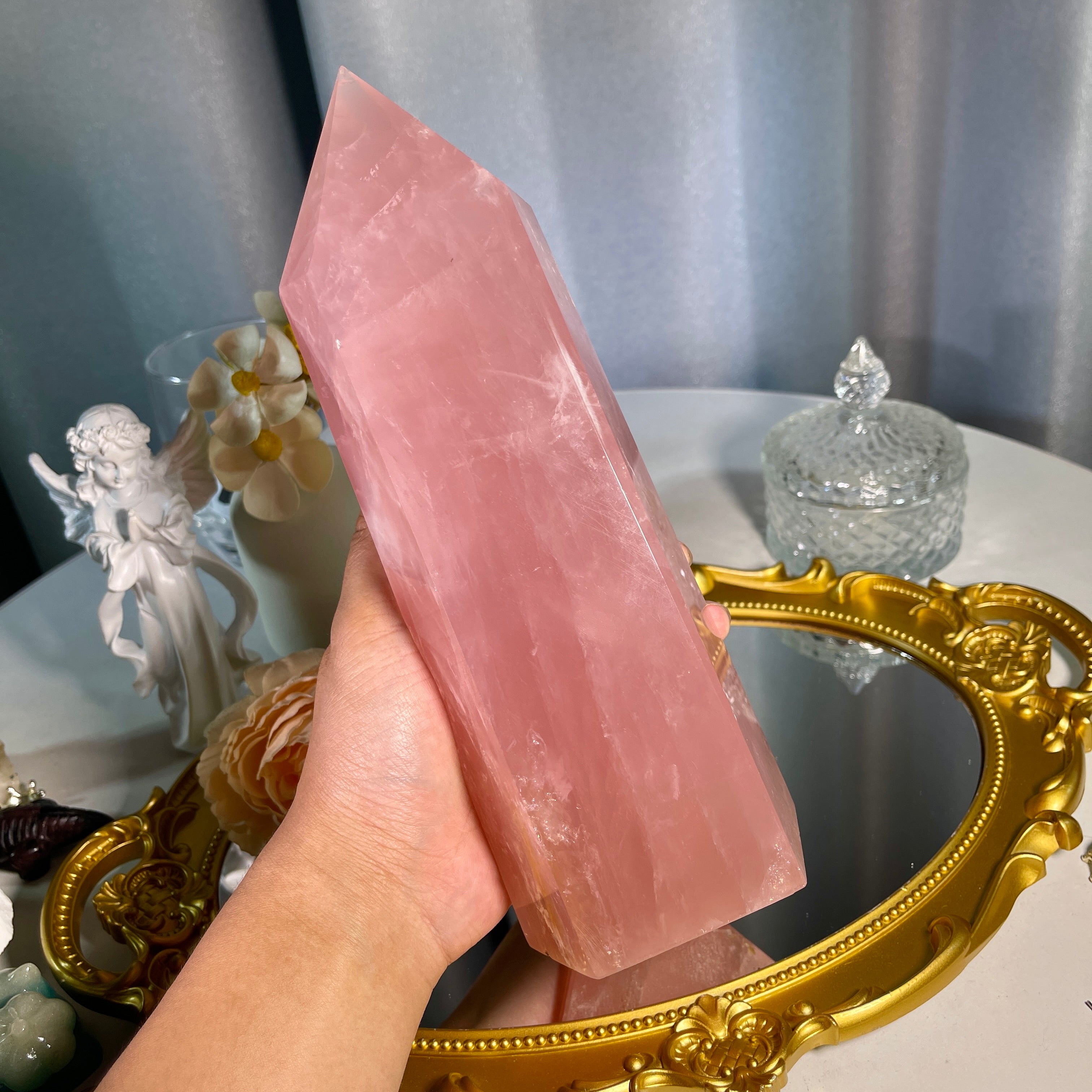 9"+ Rose Quartz Tower 1PC