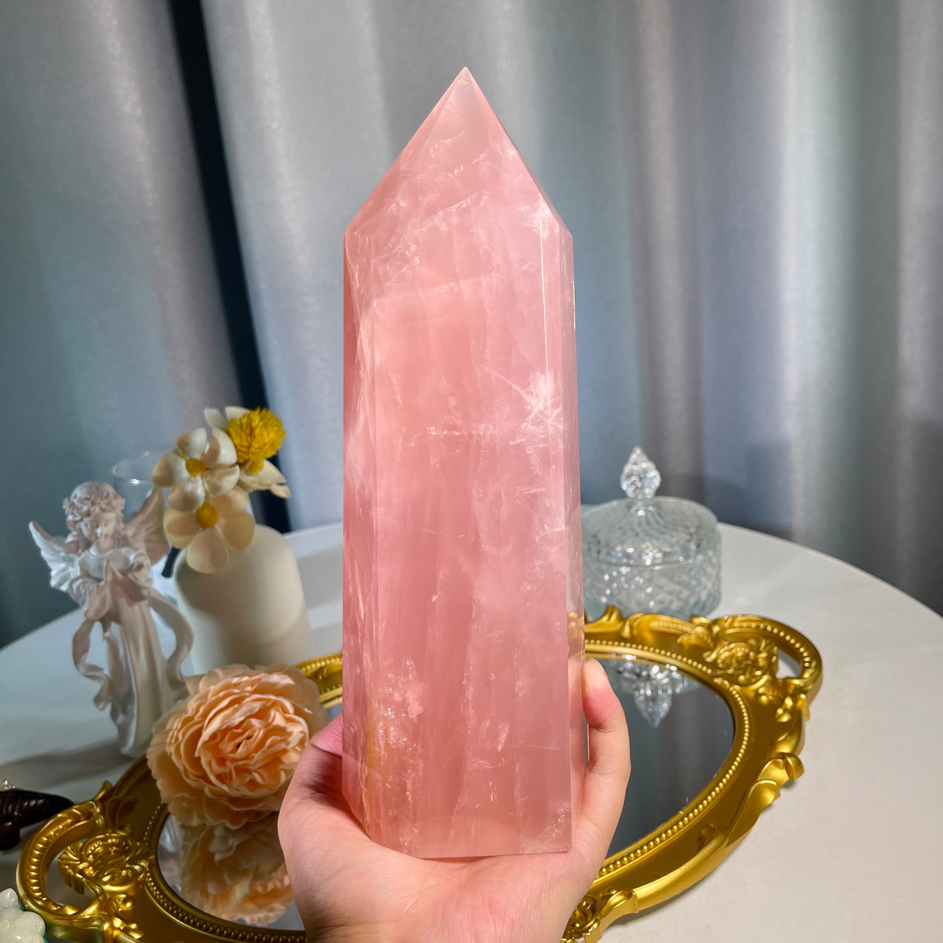 9"+ Rose Quartz Tower 1PC