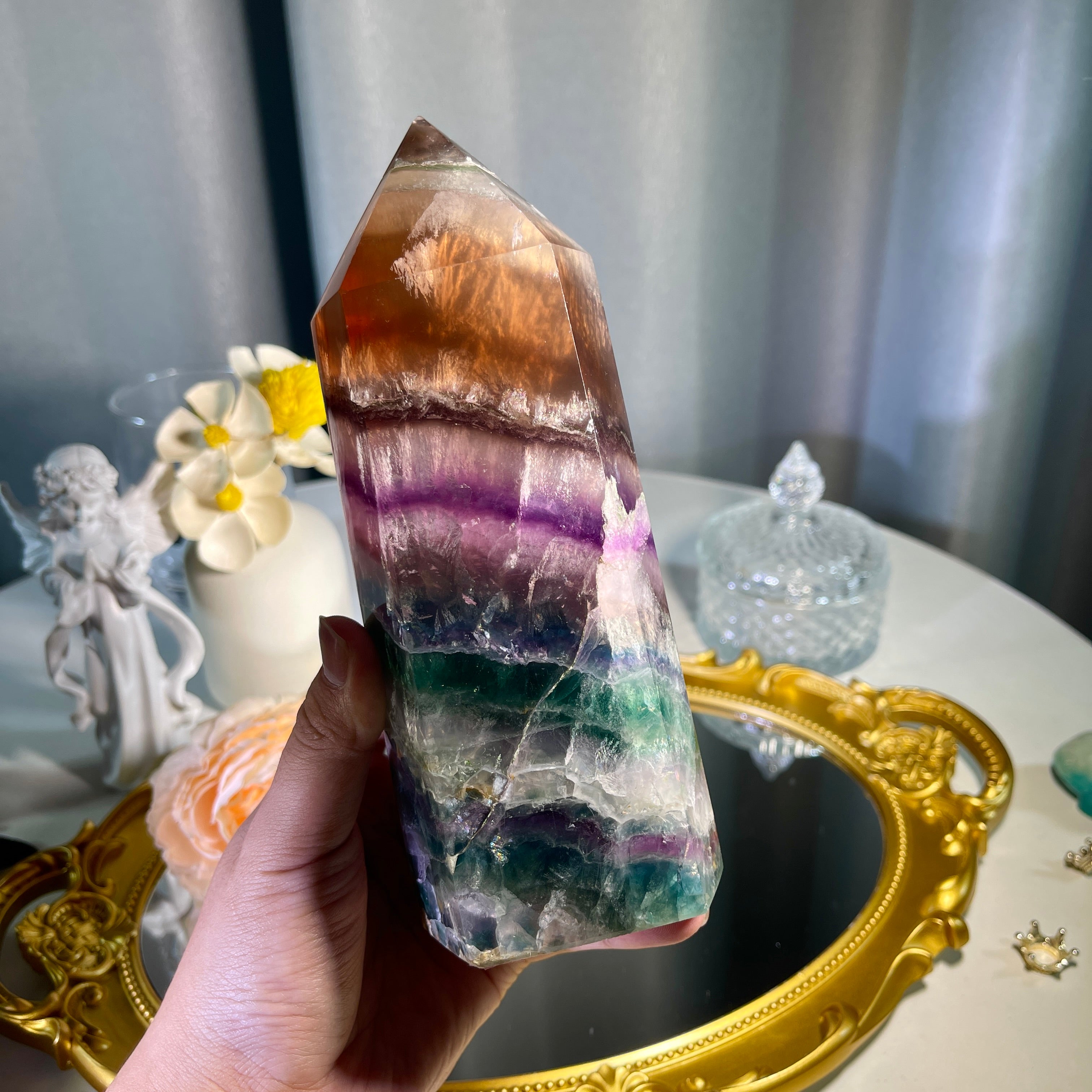 6.9"+ Rainbow Fluorite Tower 1PC