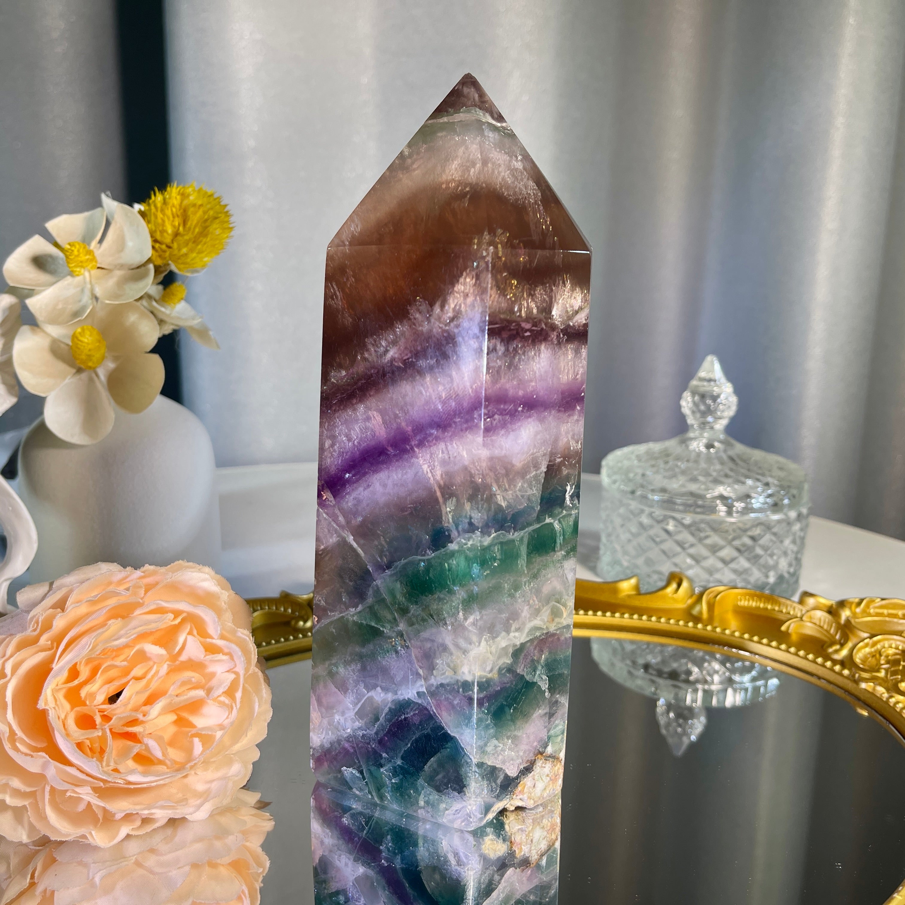 6.9"+ Rainbow Fluorite Tower 1PC