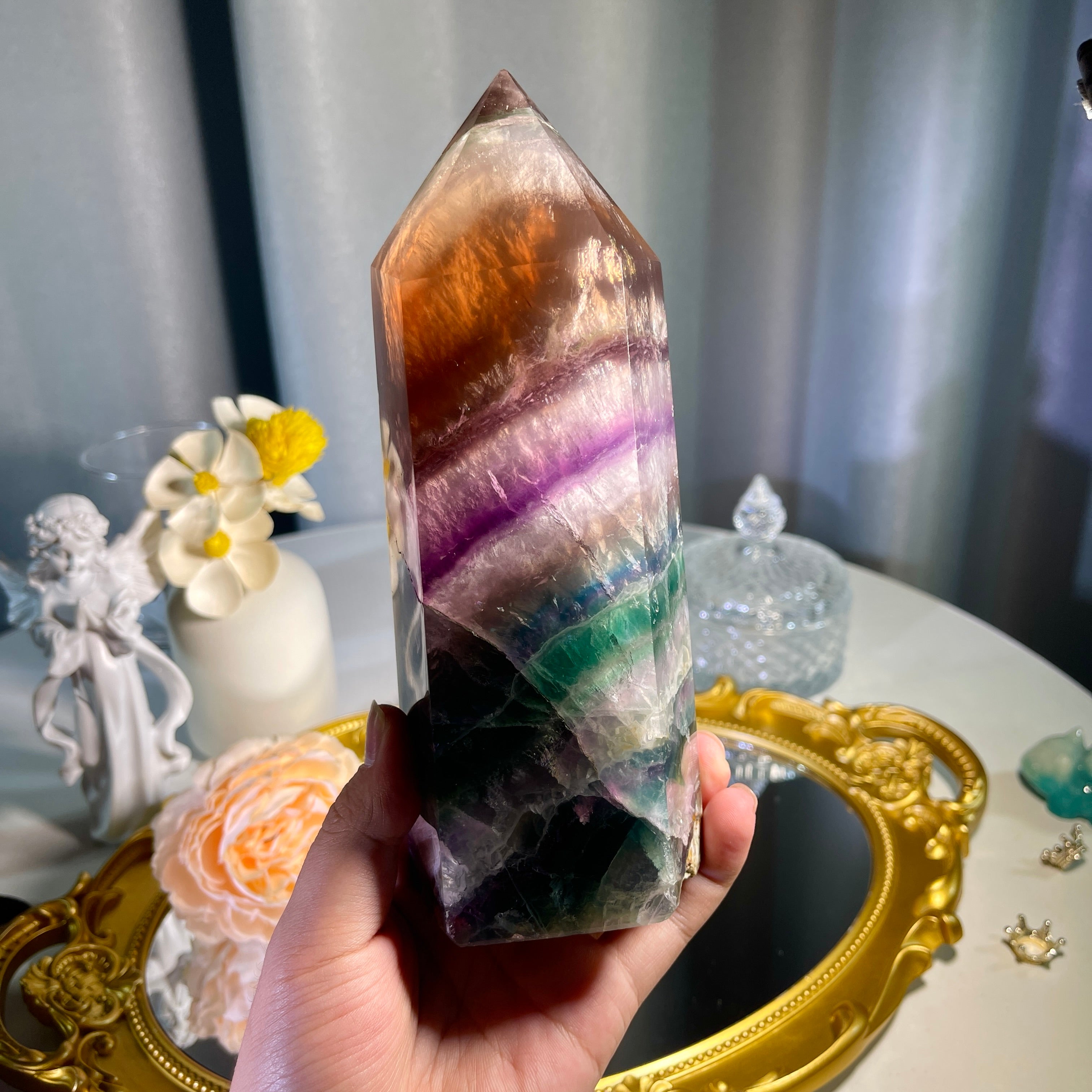 6.9"+ Rainbow Fluorite Tower 1PC