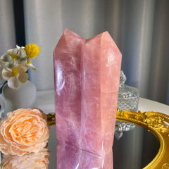 6.5"+ Rose Quartz Twins Tower 1PC