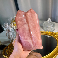 6.5"+ Rose Quartz Twins Tower 1PC