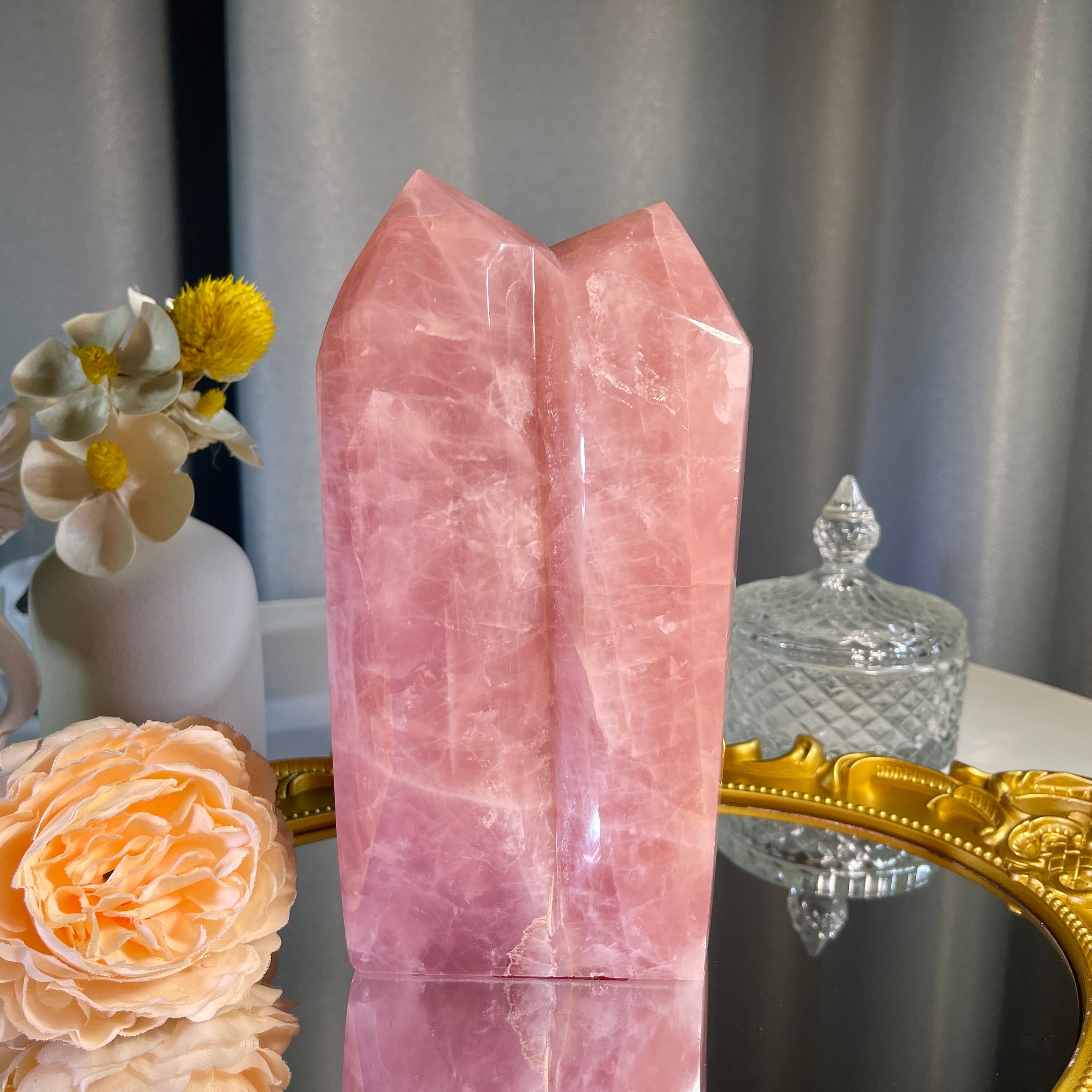 6.5"+ Rose Quartz Twins Tower 1PC