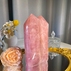 6.5"+ Rose Quartz Twins Tower 1PC