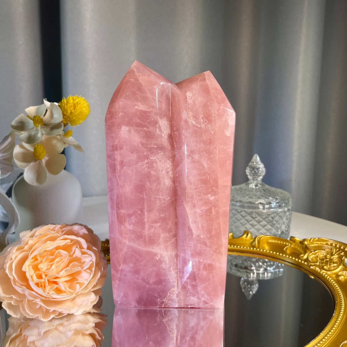 6.5"+ Rose Quartz Twins Tower 1PC