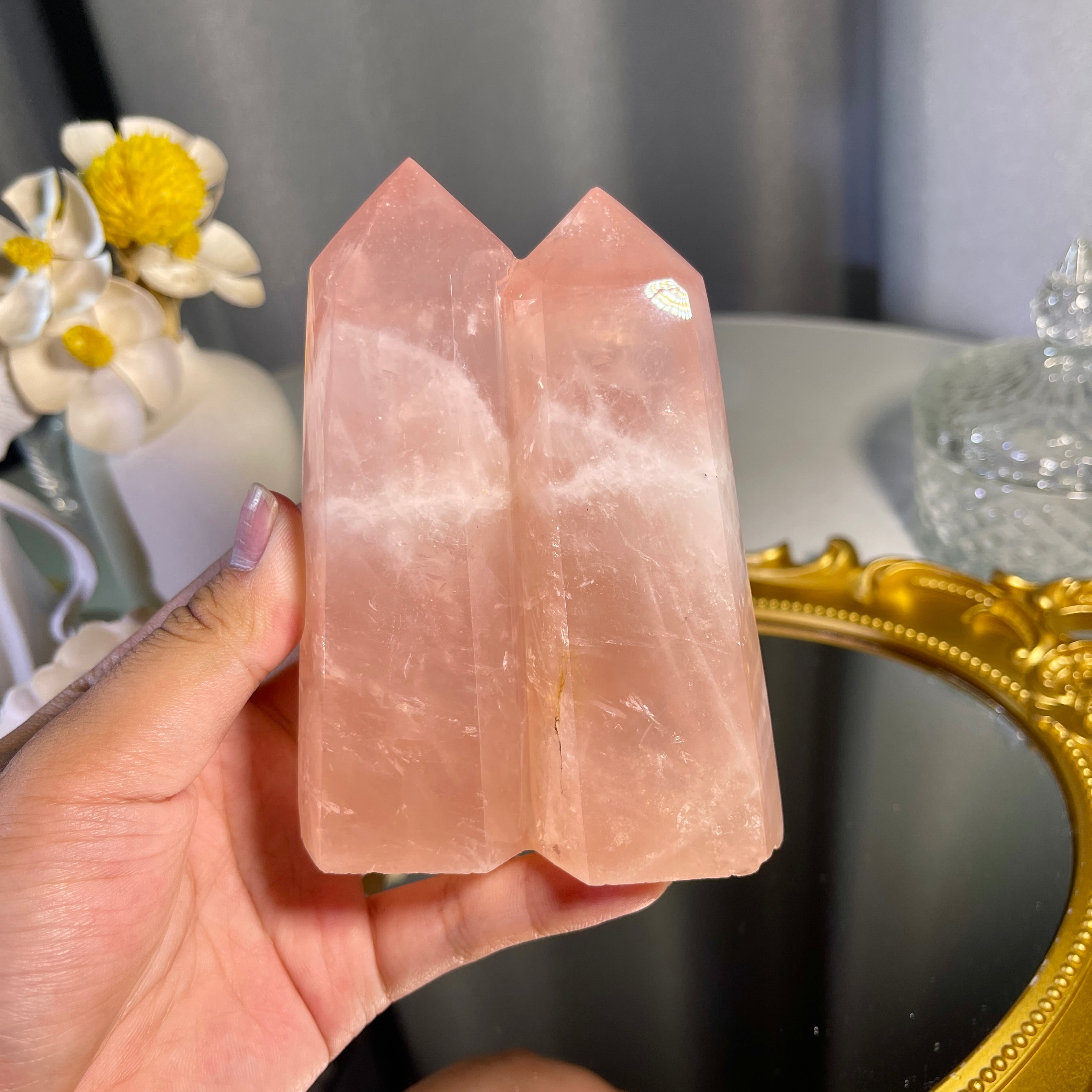 4.3"+ Rose Quartz Twins Tower 1PC