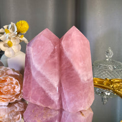 5.5"+ Rose Quartz Twins Tower 1PC