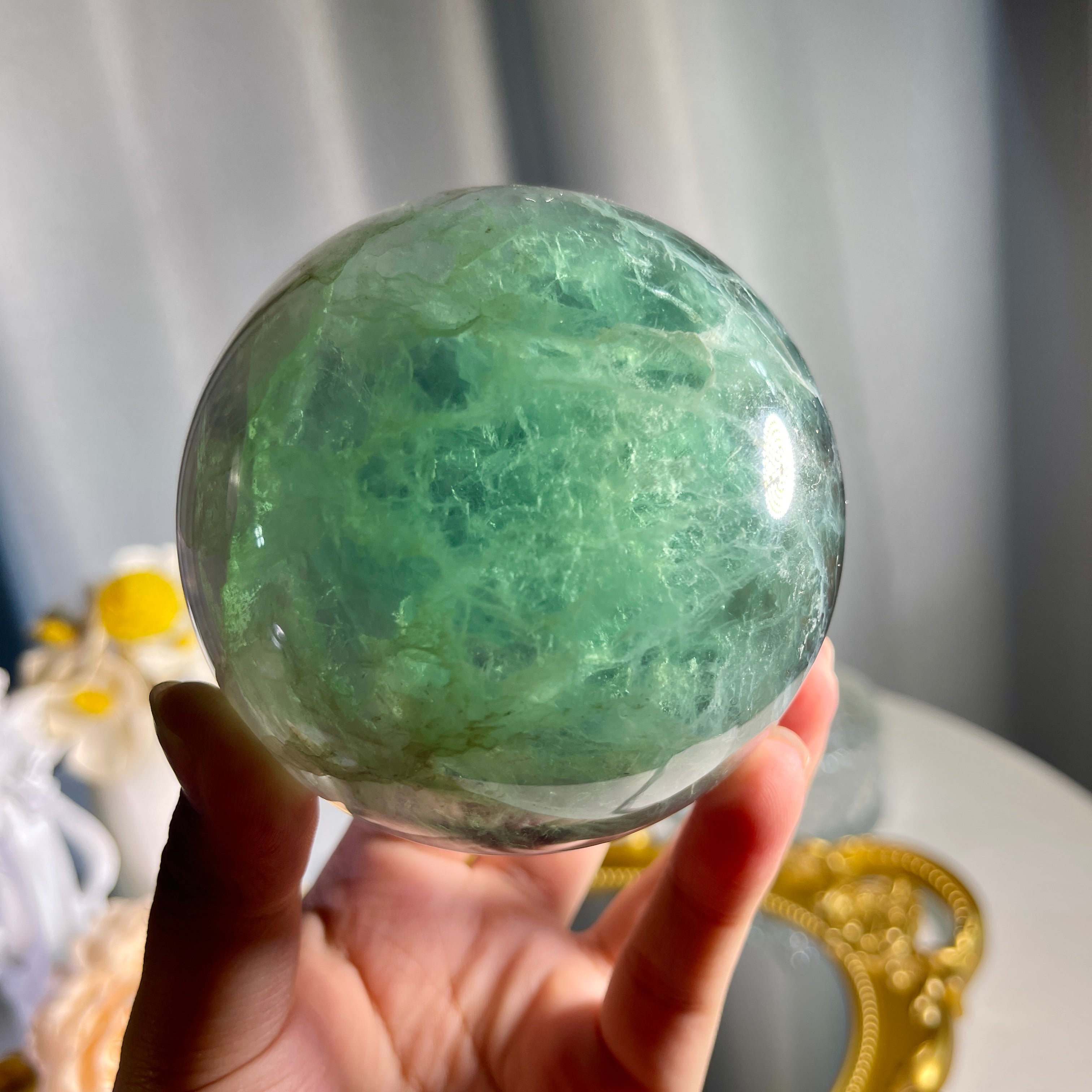 3.2"+ Green Fluorite Sphere 1PC