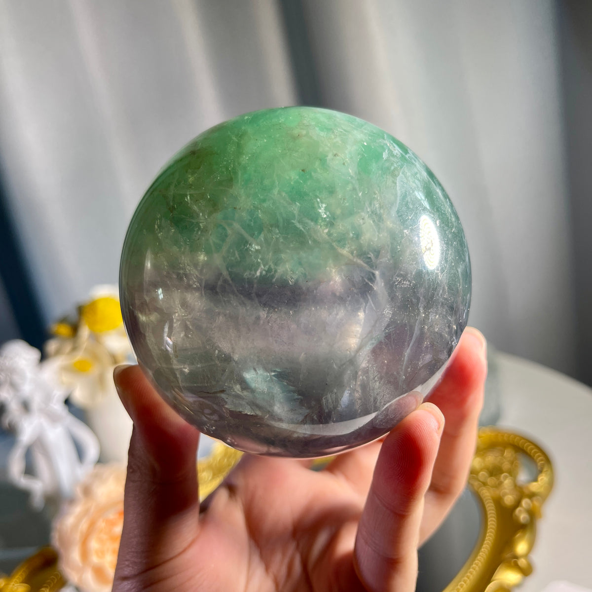 3.2"+ Green Fluorite Sphere 1PC