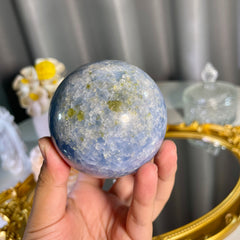 2.4"+ Blue Celestine With Olivine Sphere 1PC