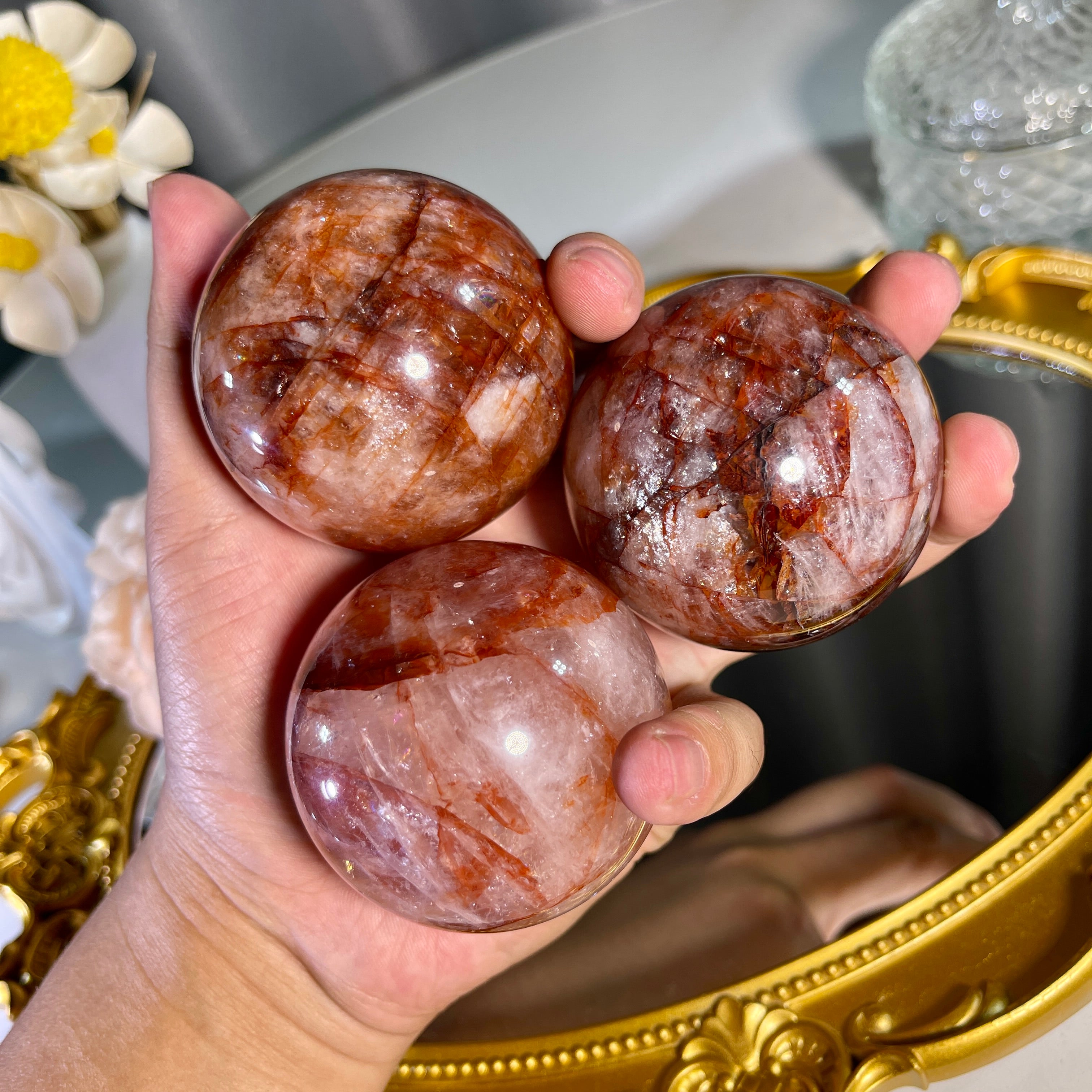 2.1"+ Fire Quartz Sphere 1PC