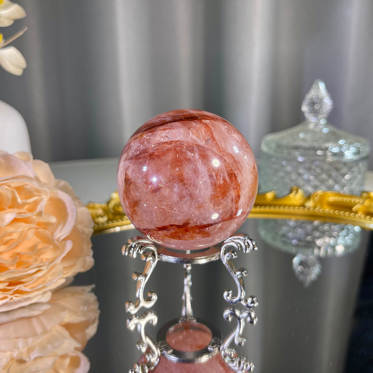 2.1"+ Fire Quartz Sphere 1PC