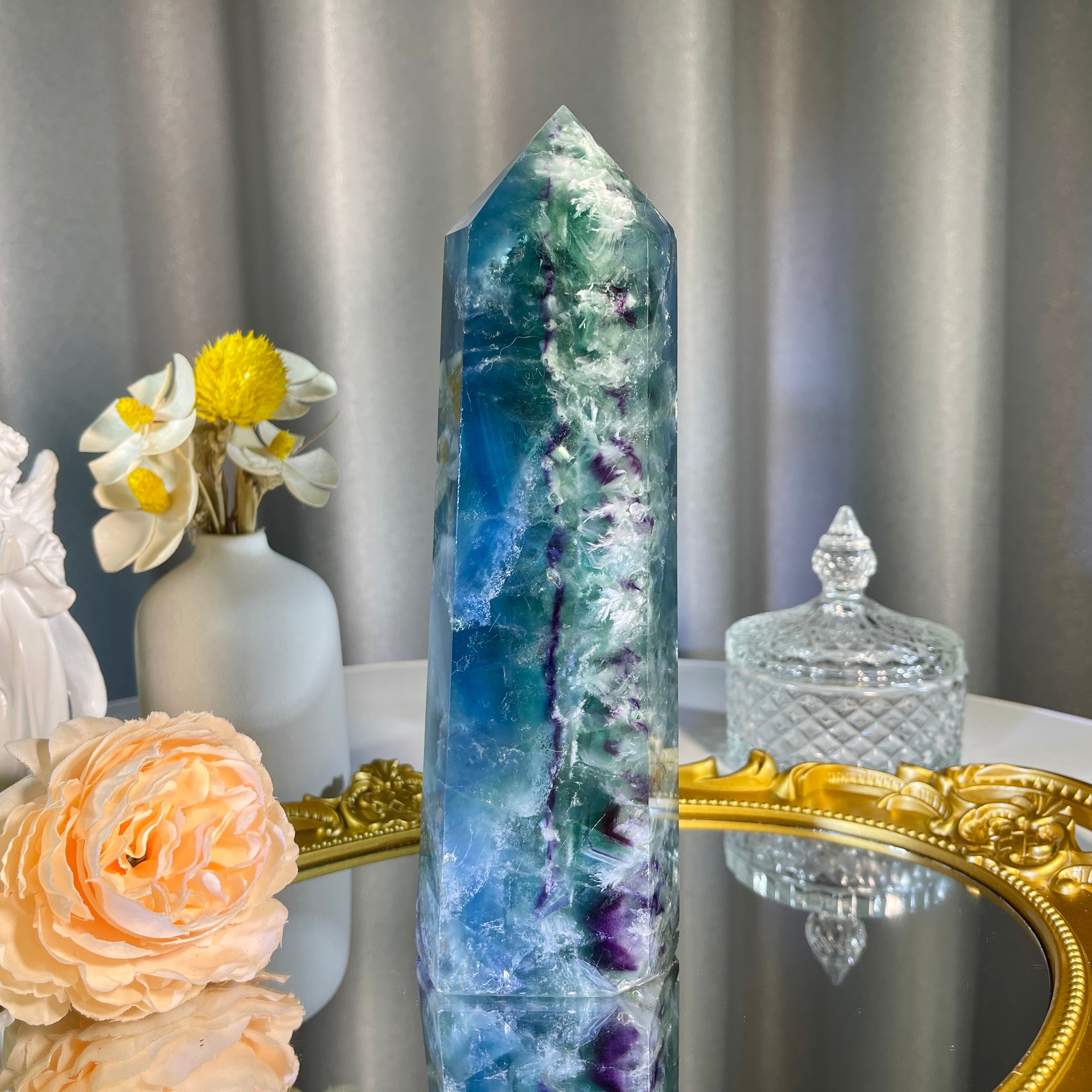 7.8"+ Blue Feather Fluorite Tower 1PC