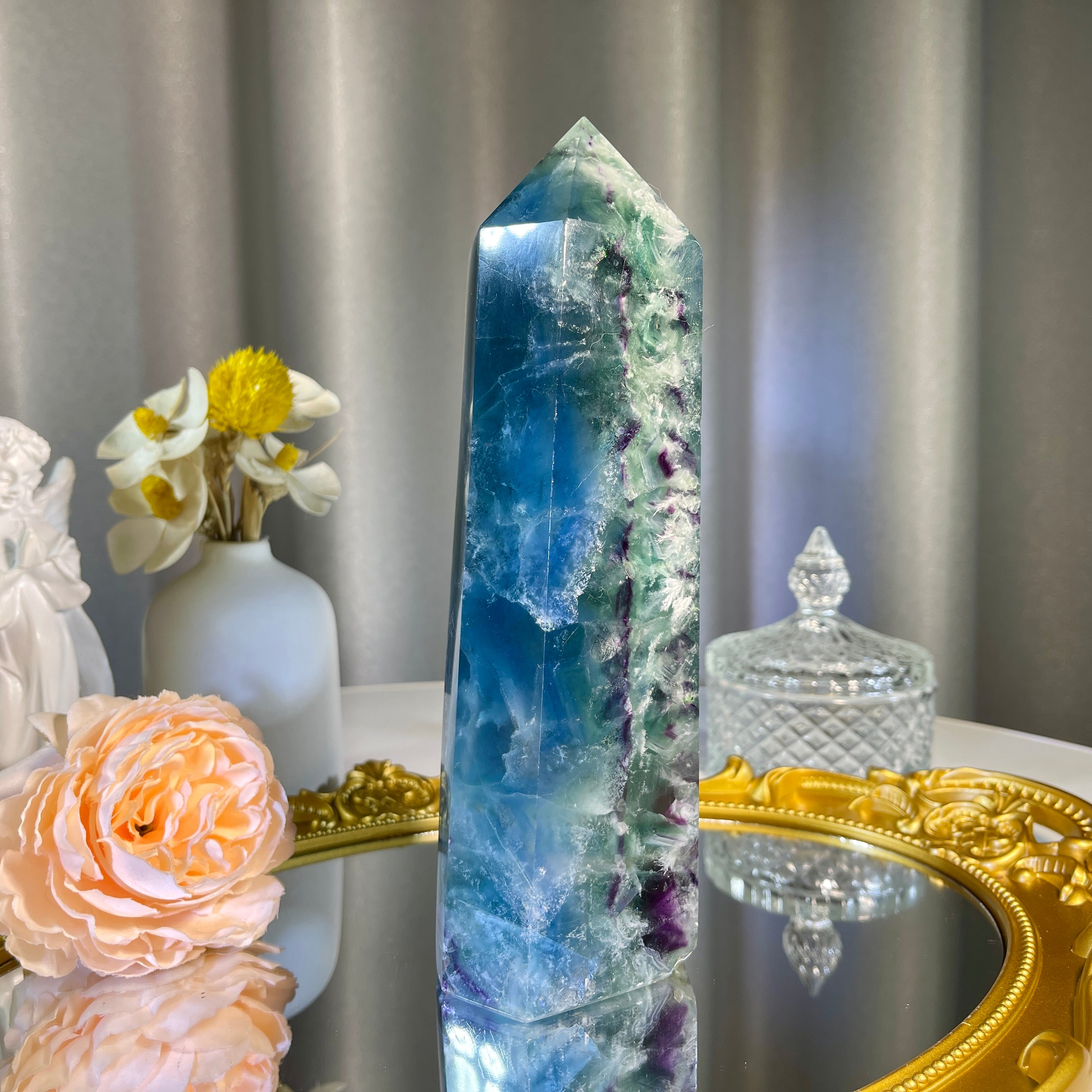 7.8"+ Blue Feather Fluorite Tower 1PC