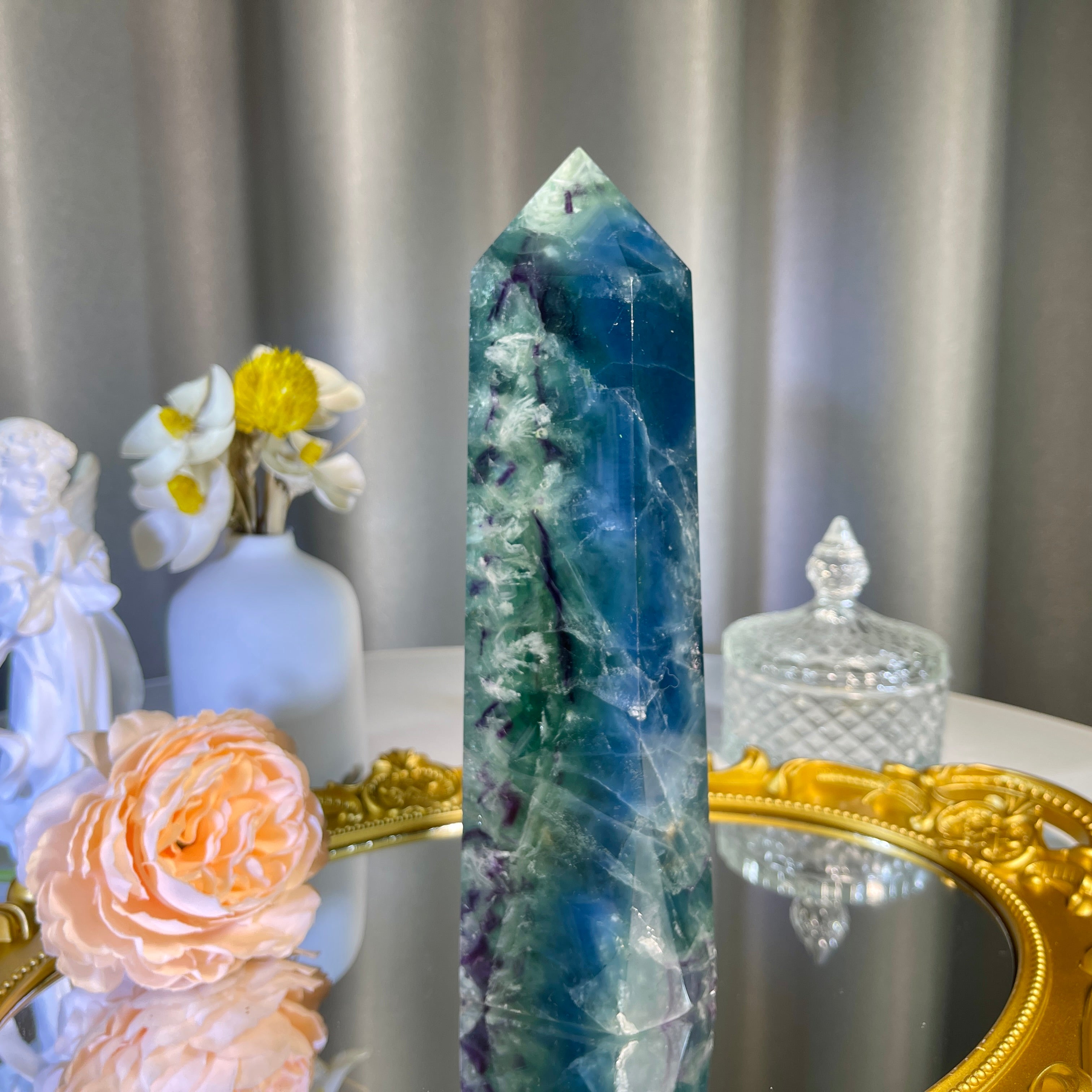 7.8"+ Blue Feather Fluorite Tower 1PC