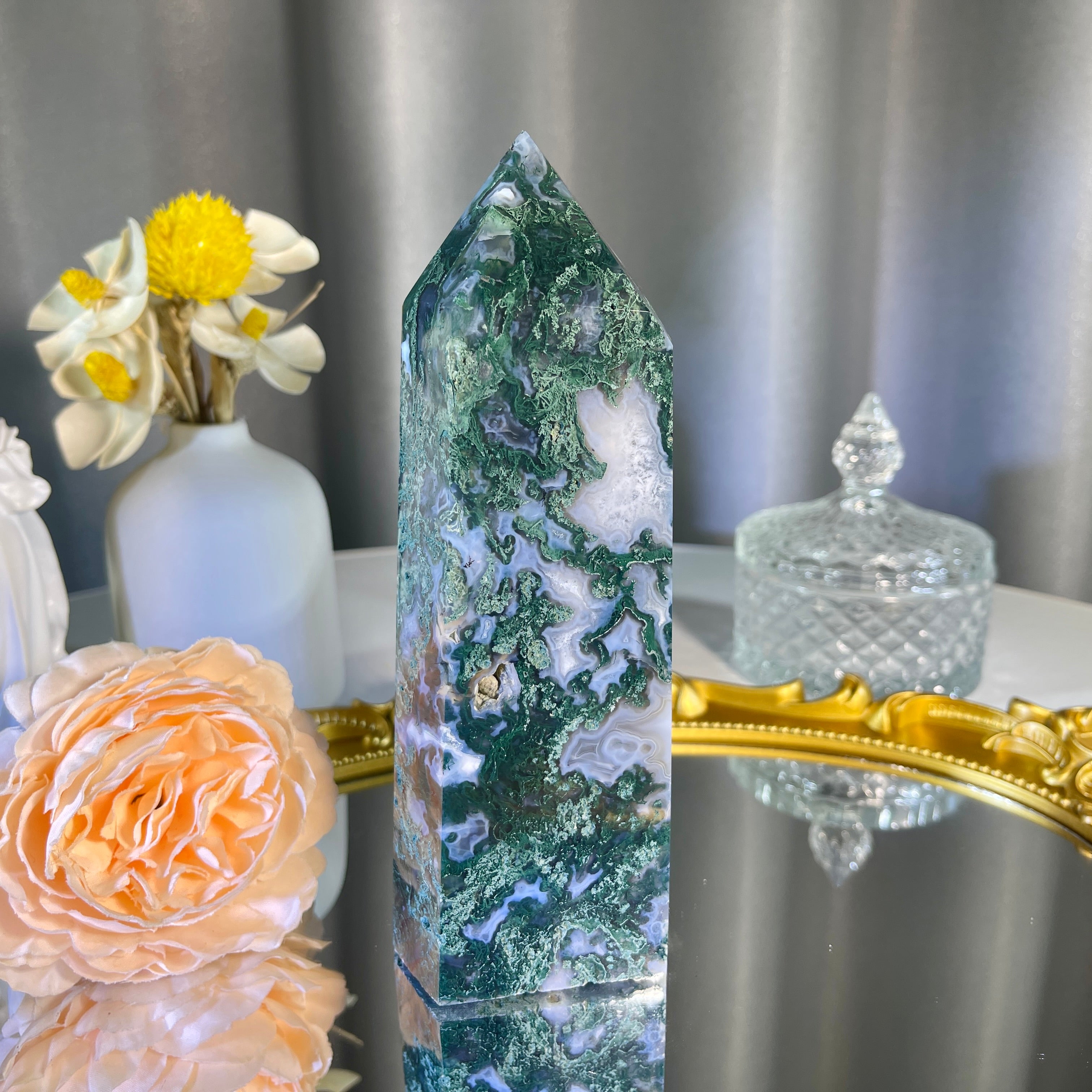 6.1"+ Moss Agate Tower 1PC